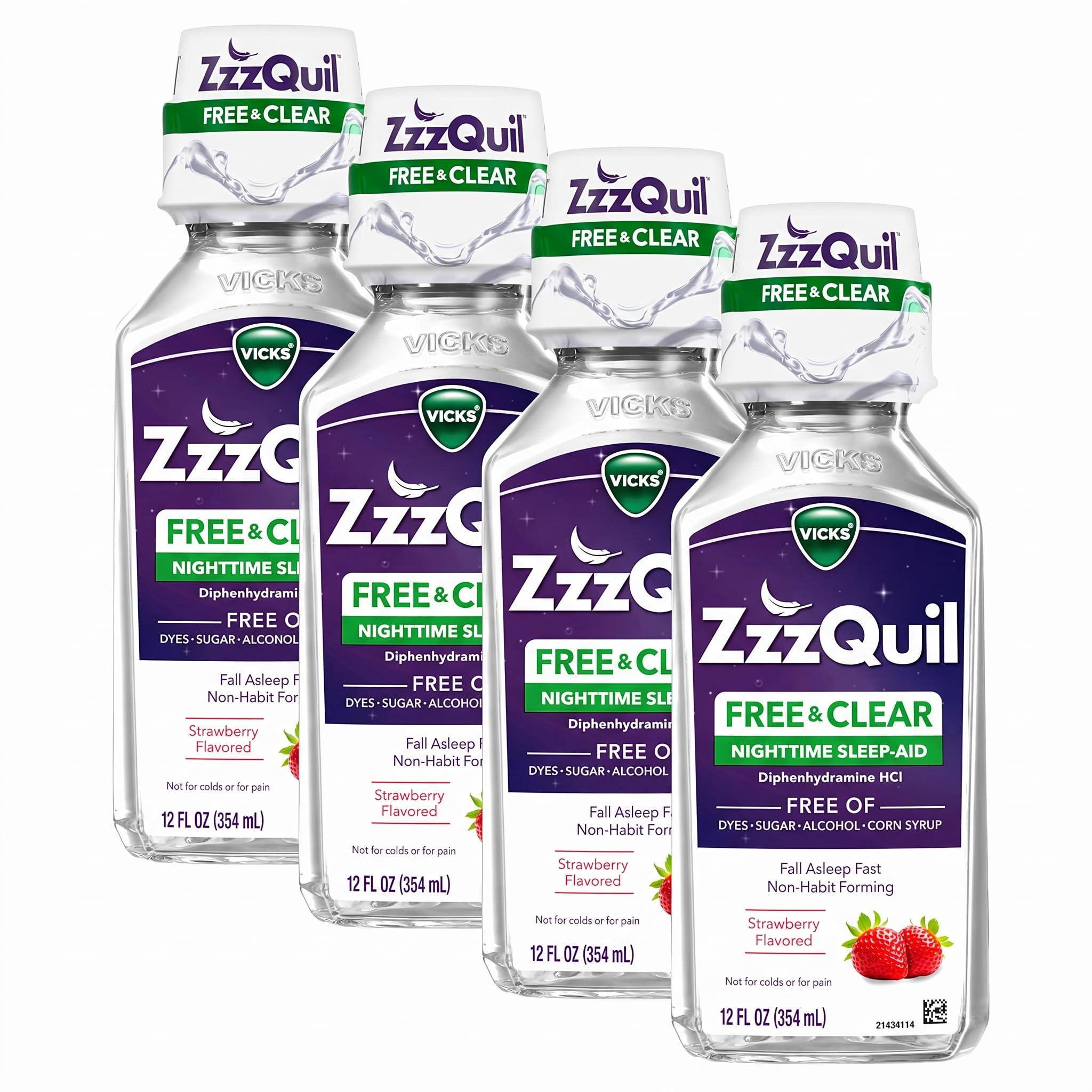 ZzzQuil, Nighttime Sleep Aid Liquid, Free of Alcohol & Artificial Dyes, 50 mg Diphenhydramine HCl, No.1 Sleep Aid Brand, Fall Asleep Fast, Non-Habit Forming, Soothing Berry Flavor, 12 FL OZ — Amazon image 12