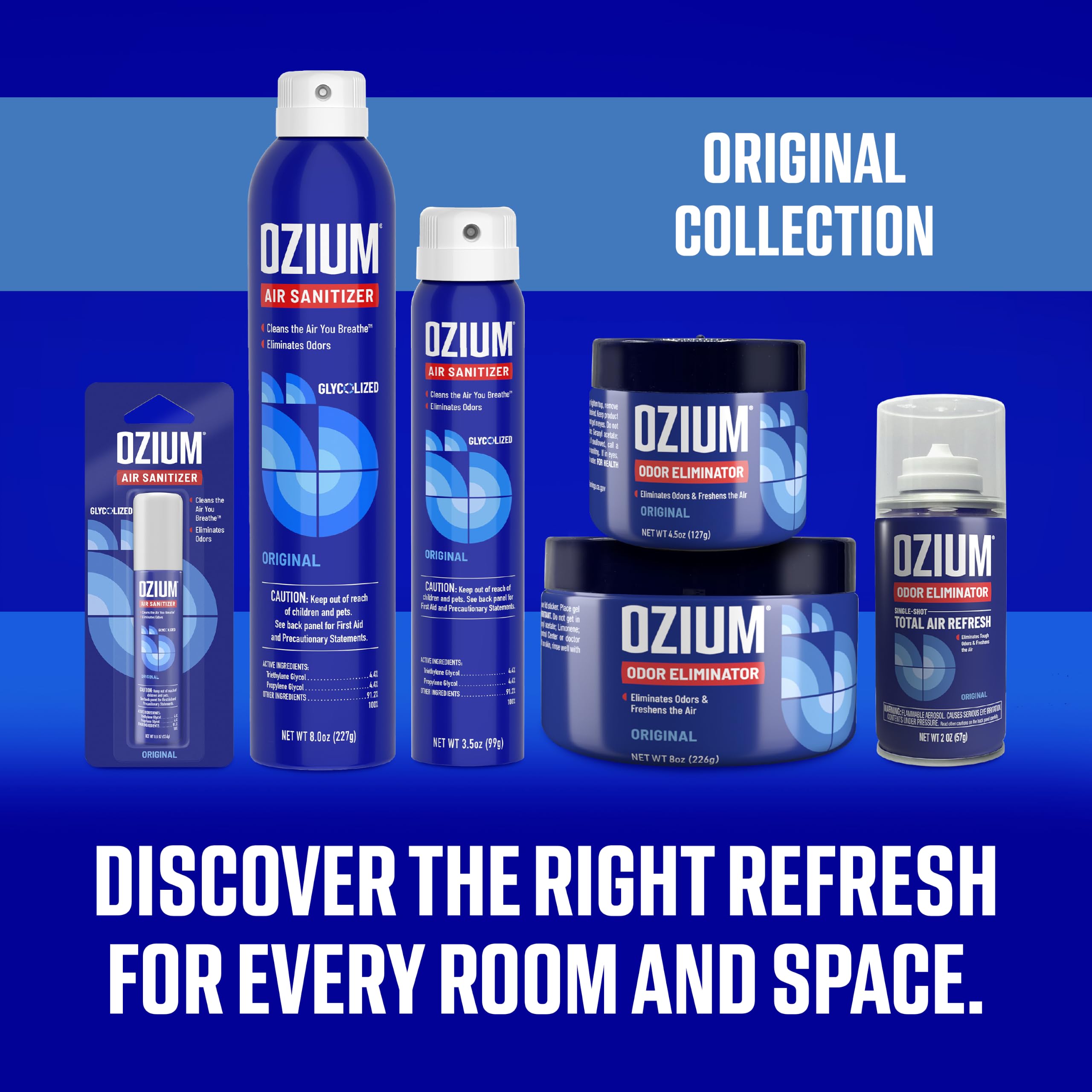 Ozium One-Shot Total Air Refresh - Eliminador de olores de coche de 2 onzas (4 unidades) | Anywhere Eliminador de olores, refresco total de aire y ambientador de coche de un solo tiro, Oiginal, paquete de 4
