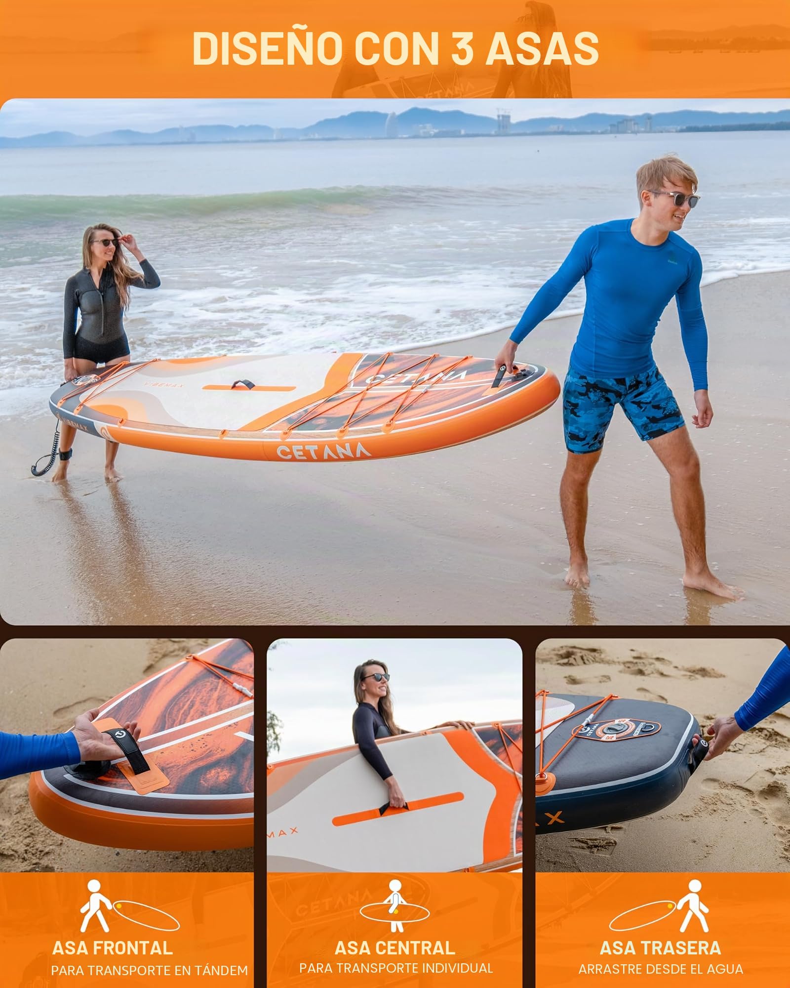 CETANA Tabla de Paddle Surf Hinchable 351cm con Accesorios Incluidos de Primera Calidad, Remo Ajustable, Bomba de Mano, Mochila de Transporte. 351 x 89 x 15 cm, Soporta hasta 204Kg