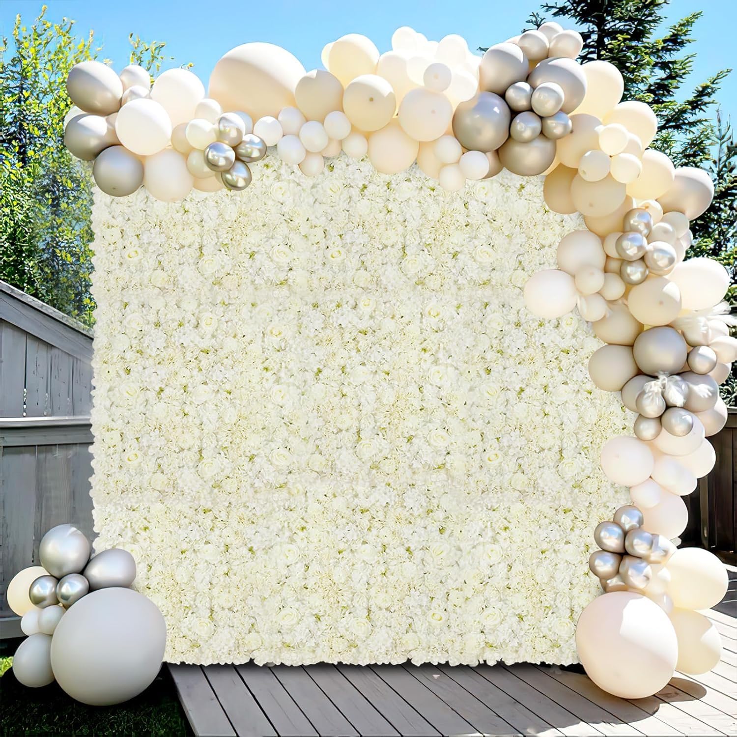 Pannelli di Sfondo Fiori Artificiali 3D Bianchi, Pannelli Decorativi con Fiori Artificiali 12 Pezzi, Rose di Seta per Pareti, Pannelli Floreali 15" X 15'' per Matrimoni Feste