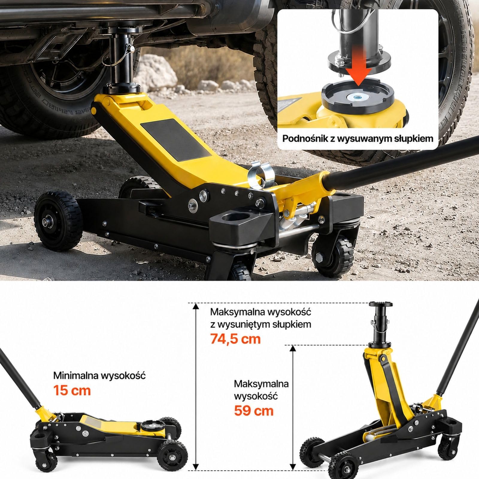 Hydrauliczny podnośnik samochodowy 3 t z konstrukcją aluminiowo-stalową, pompą dwutłokową do szybkiego podnoszenia i kolumną wysuwaną do SUV-ów i pickupów