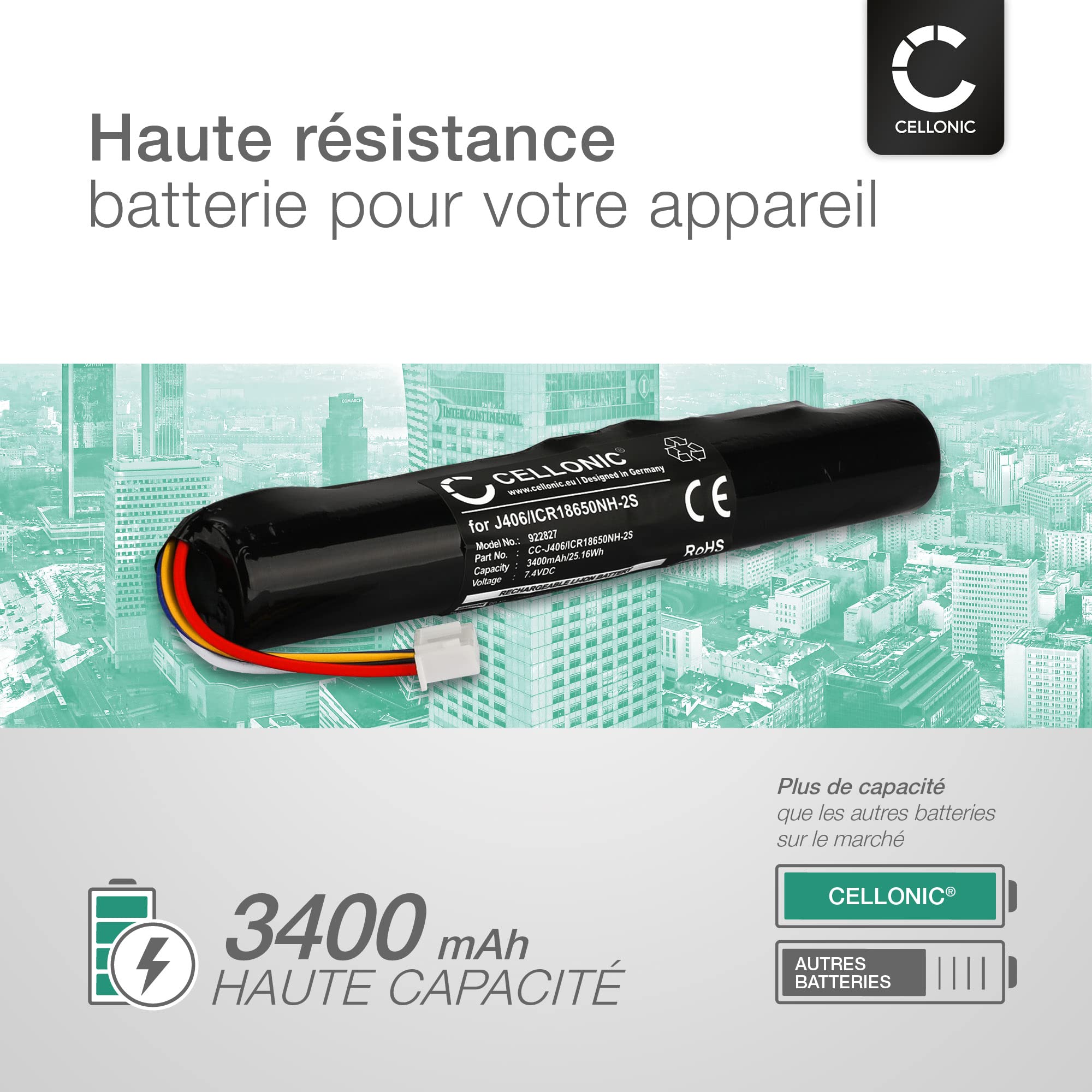 CELLONIC 1x Batterie pour Enceinte Compatible avec Bang & Olufsen BeoPlay A2, BeoLit 17, BeoLit 15 - (3400mAh, 7.4V)