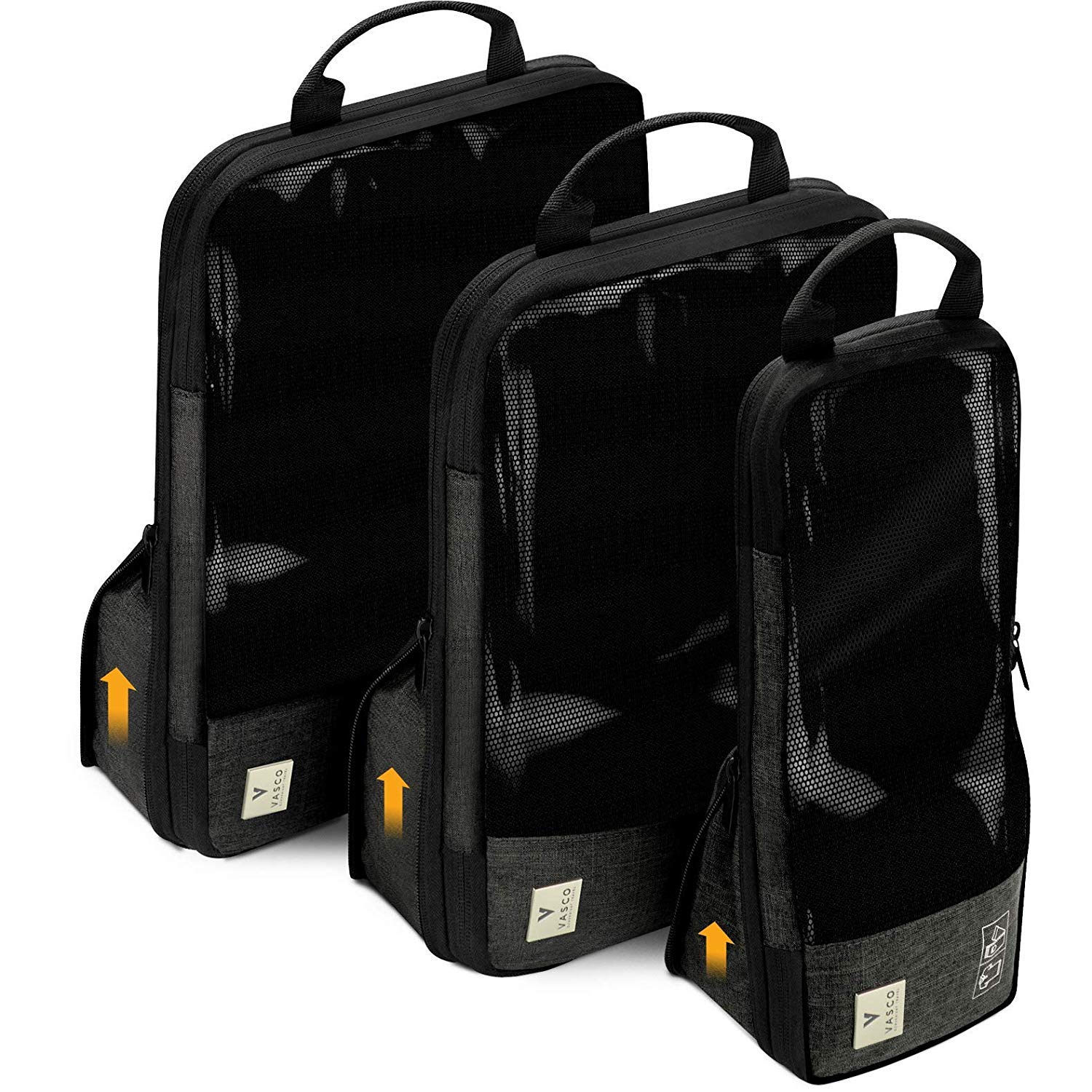 VASCO Compression Packing Cubes for Travel, 3 Set (S+M+L) Black, M,