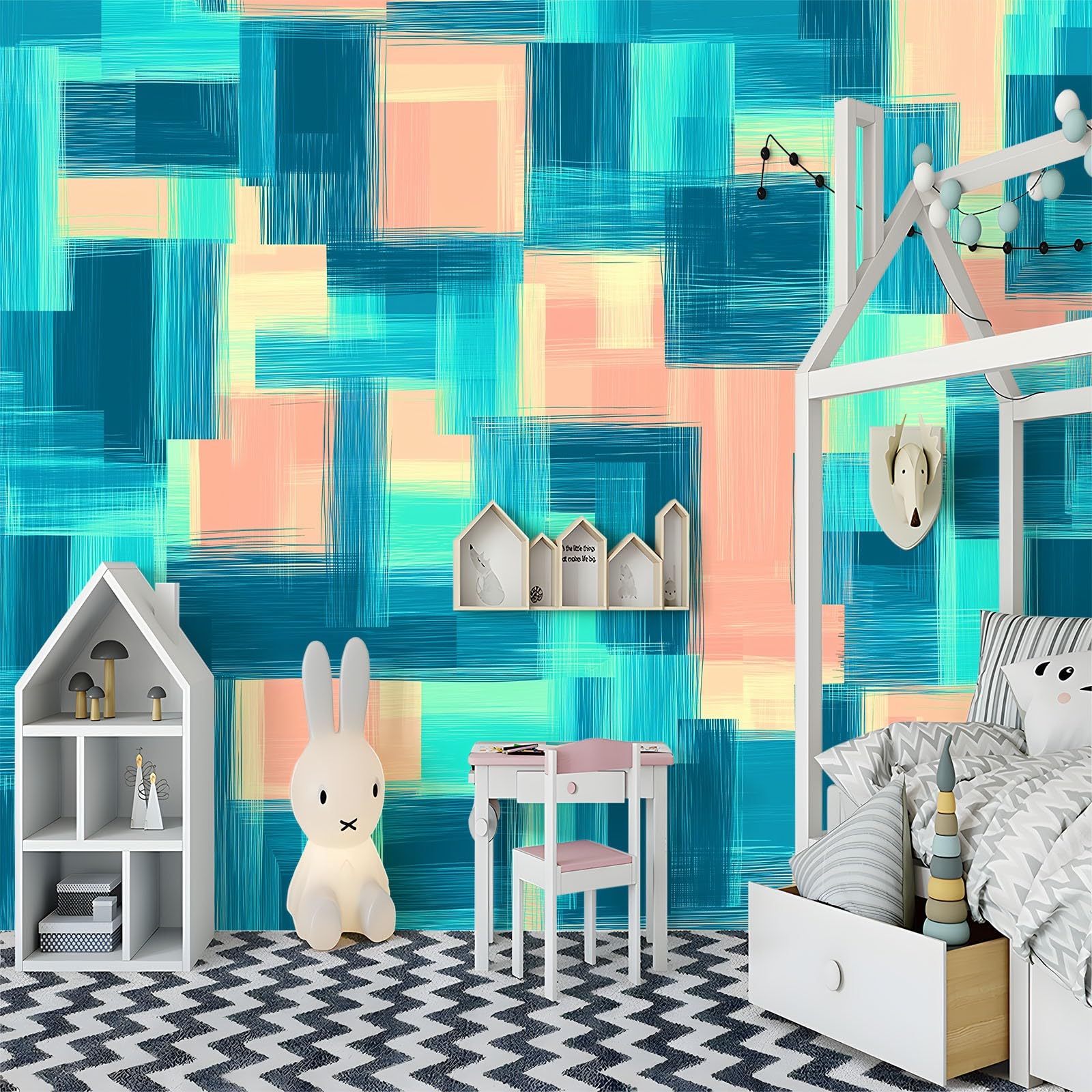 Panoramiczna tapeta 200 x 140 cm abstrakcyjna geometryczna kwadratowa włóknina XXL fototapeta dekoracja ścienna gobelin salon sypialnia - tapeta Trompe l'eil efekt 3D, niebieska