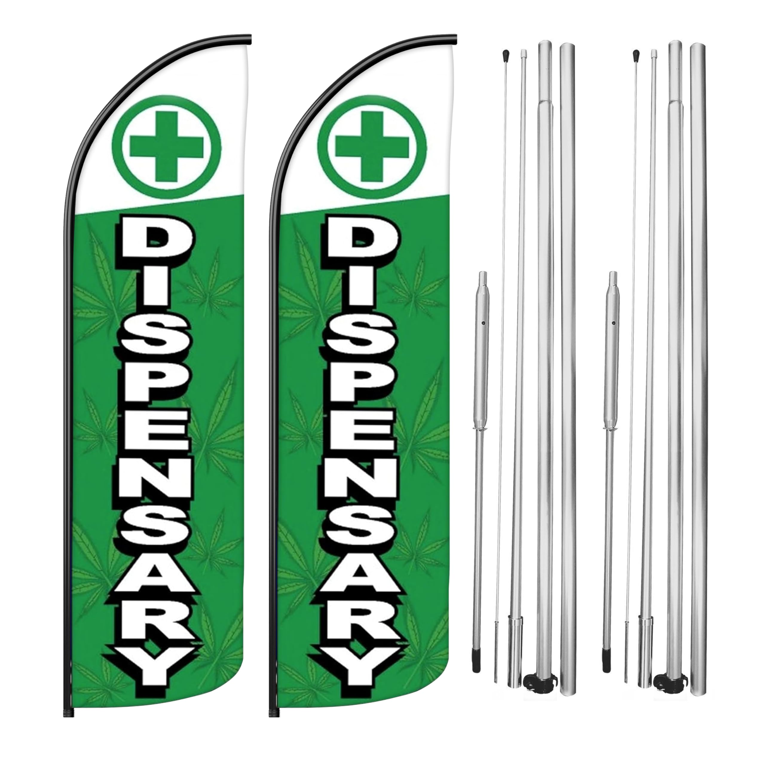 OnPoint Wares Dispensary Super Flag Sign – Pack of 2 | 3 ft x 11.5 ft Outdoor Advertising Flags | Weatherproof Polyester Feather Flags for Business (