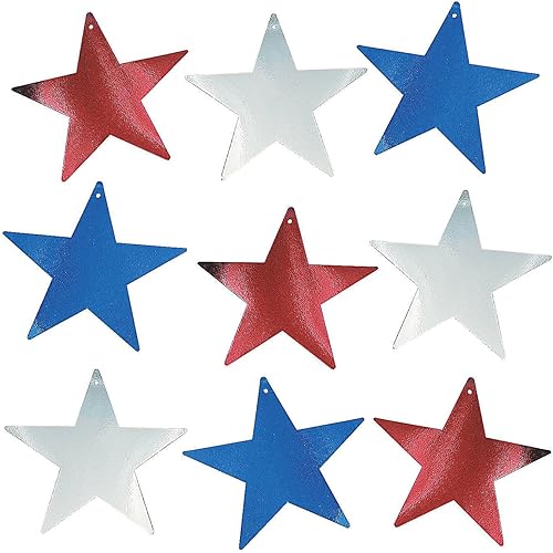 Fun Express Recortes metálicos de cartón patriótico de estrellas (12 piezas - 12 pulgadas) recortes del 4 de julio
