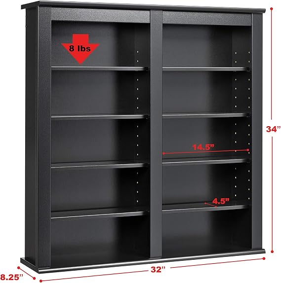 Prepac Double Floating CD DVD Wall Media Storage Rack, Black