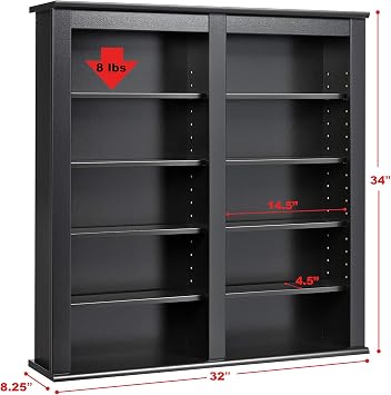 Prepac Double Floating CD DVD Wall Media Storage Rack, Black