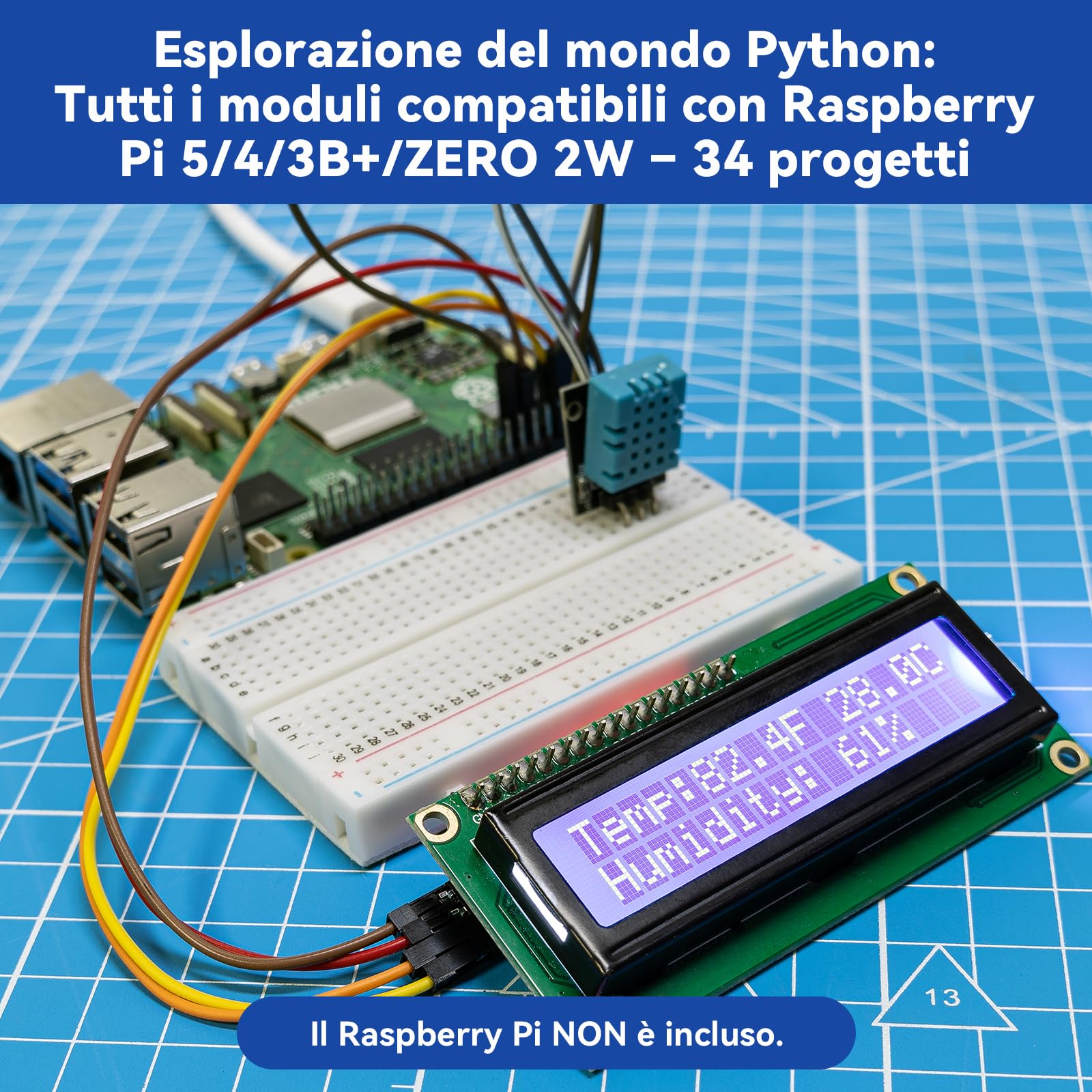 SunFounder Kit sensore universale compatibile con Arduino Mega/R3/R4 Minima/WiFi Nano, Raspberry Pi 5/4B/3B+/Zero 2 W/, Pico W, ESP32, C++, Python, MicroPython, principianti e ingegneri
