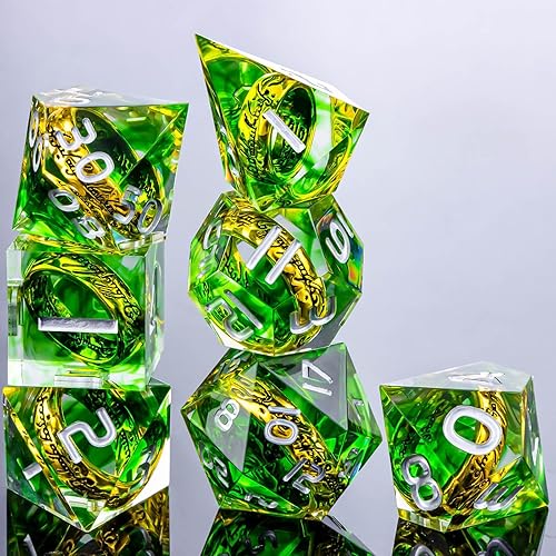 Miniatura 3 de OUKELANWO Magic Lord Rings - Juego de dados DND con caja, 7 piezas de dados LOTR D&D de resina para juegos de rol, Dungeons Dragons D y D, dados de