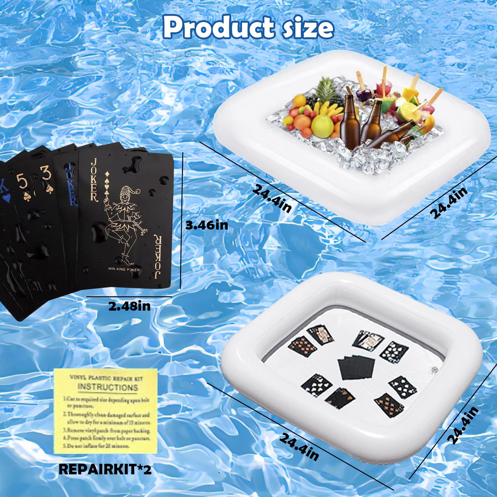 MUYPATY 2 PCS Floating Pool Game Table with Waterproof Playing Cards for Summer Pool Party?Inflatable Ice Drink Cooler Serving Tray Bar for Pool Beach Outdoor Picnic Birthday Party Supplies