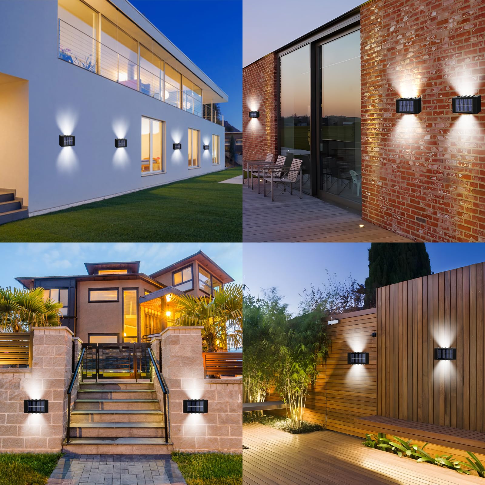 Set 4 Faretti Solari LED Esterno Con 3 Colori - Luce Da Parete IP65 Per Giardino, Terrazza, Recinzione - 4