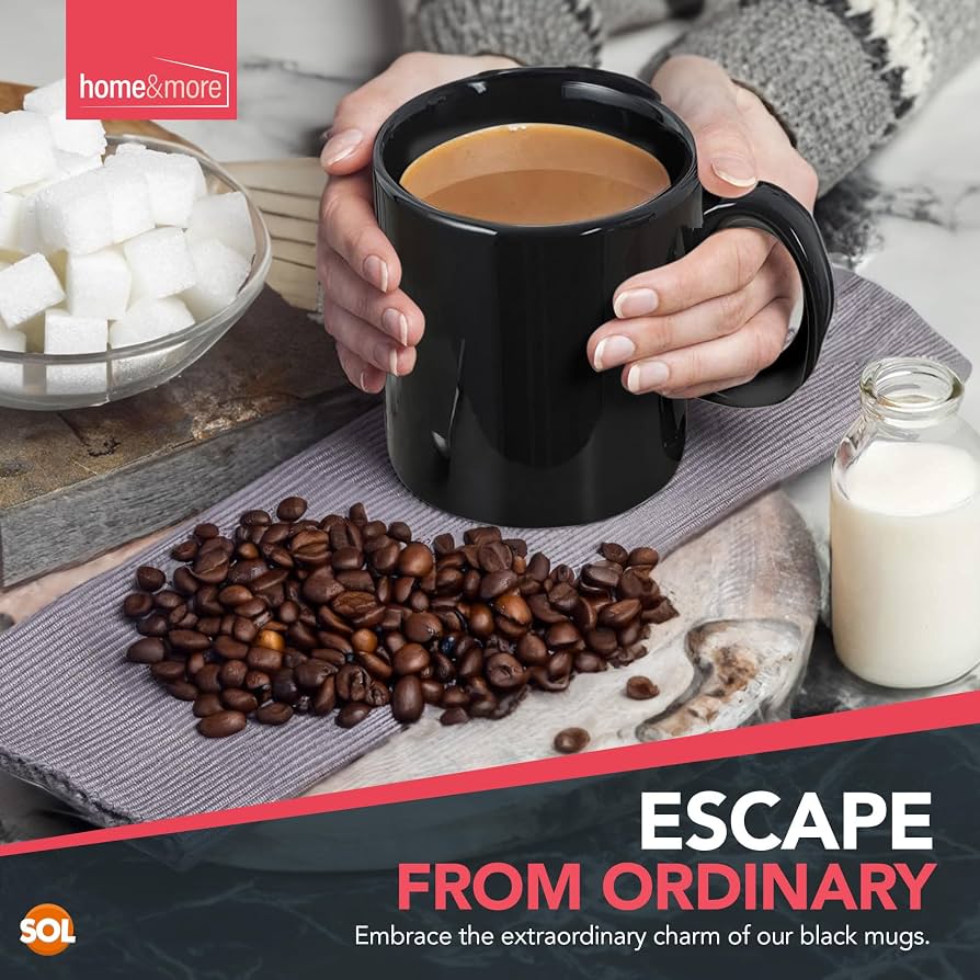Set di 6 tazze grandi nere da 570 ml, per bevande calde, tazze da caffè in ceramica, grandi tazze con manico, set di 6 tazze da caffè nero, set di 6 tazze