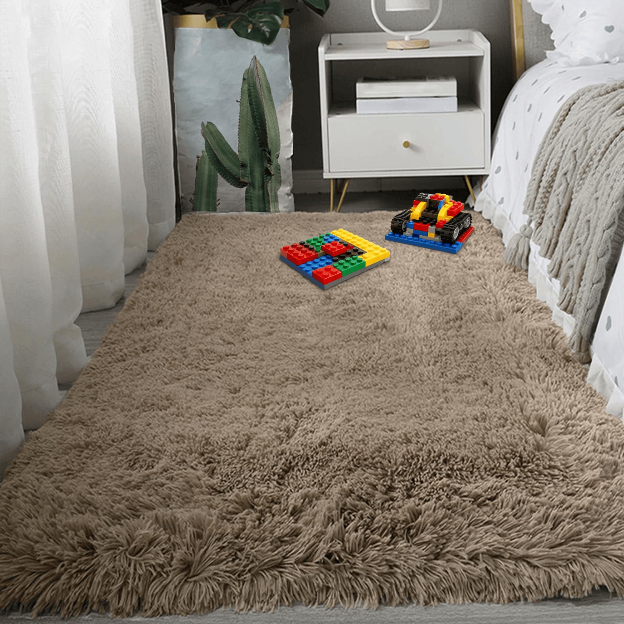Tapis de salon shaggy 210x320 cm tapis à poils longs pelucheux et facile à nettoyer