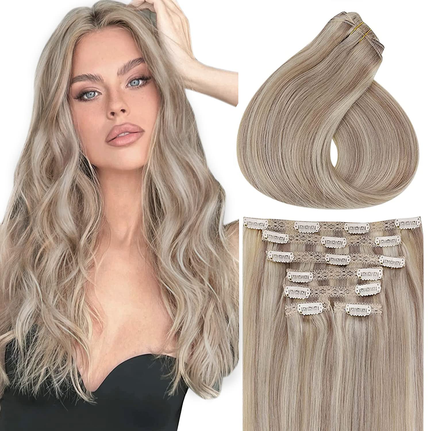Vivien Blonde Clip in Hair Extensions Dark Ash Blonde