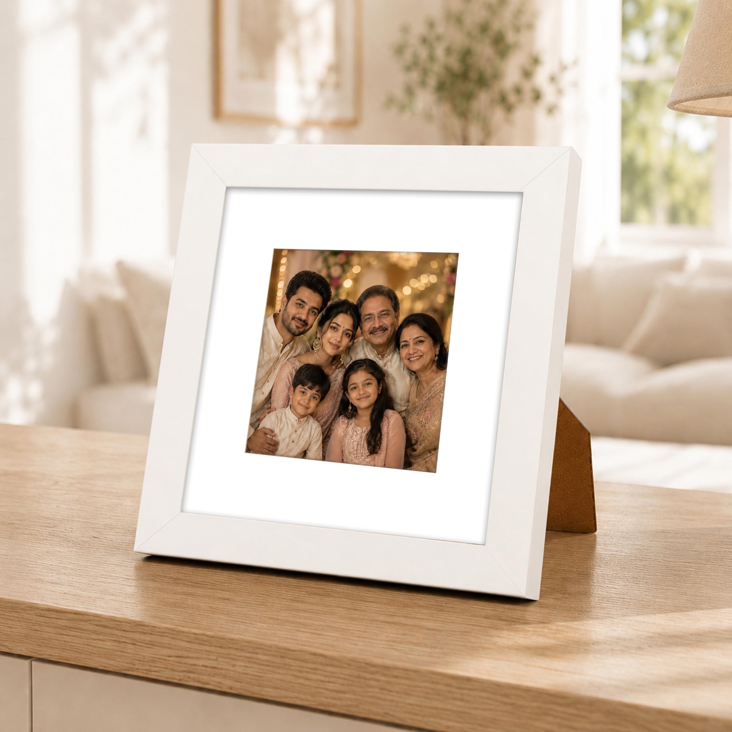 Art Street Table Rectangular Wood Wall Mount Photo Frame For Home&Office Decoration Size(8X8 Inches) White