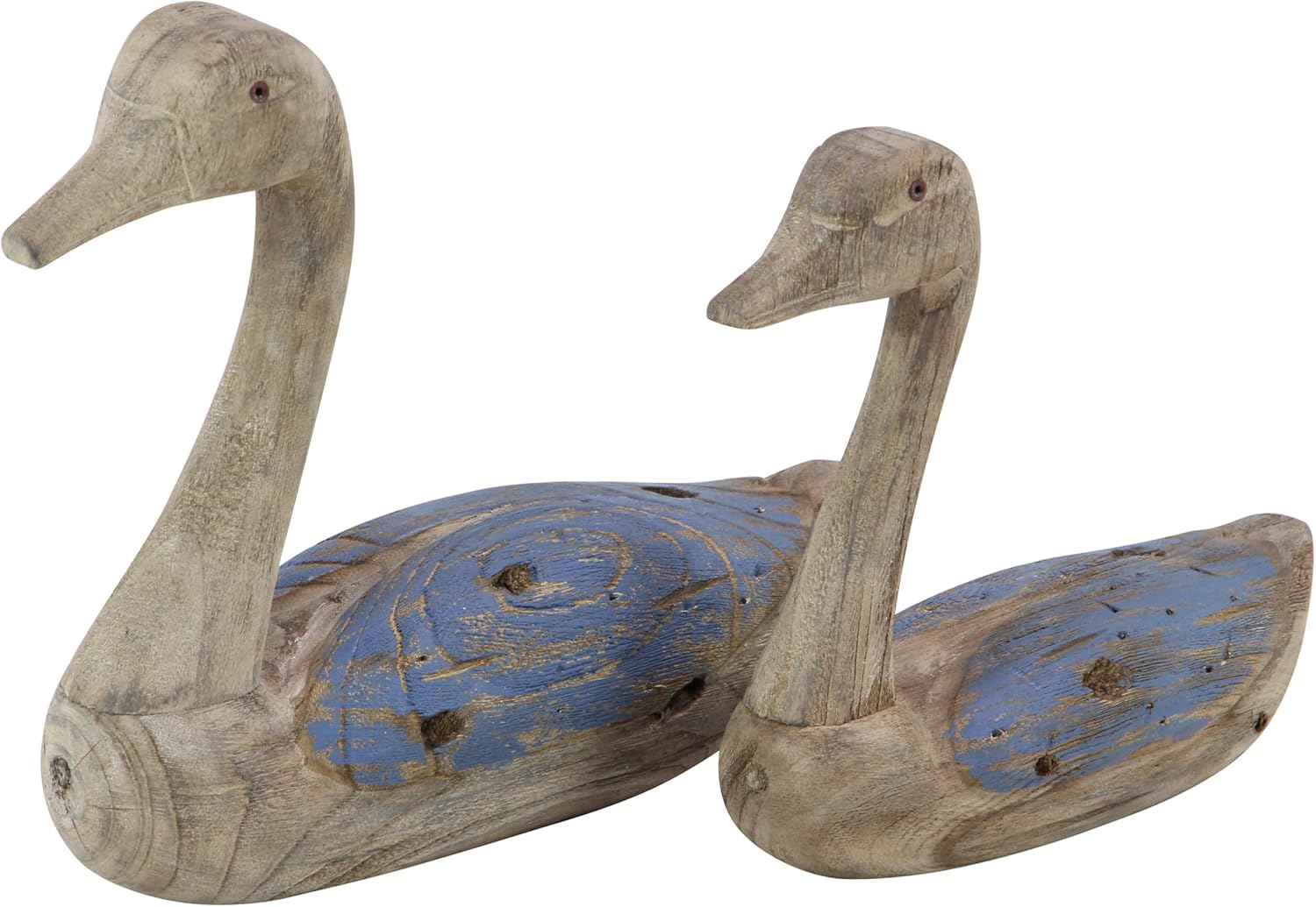 Deco 79 Wood Duck Decorative Sculpture Home Decor Statues, Set of 2 Accent Figurines 13", 11"W, Brown