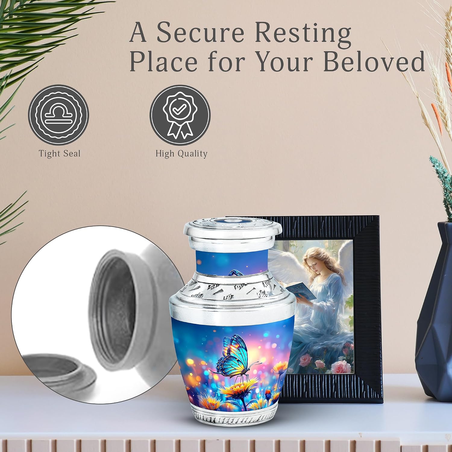 Mini Butterfly Urn for Ashes - Cremation Urn for Adults Ashes - 1 Large & 4 Keepsake Memorial Urns for Men & Women Adult - 10 & 3 Inch Funeral Urns for Cremated Remains - Pack of 5