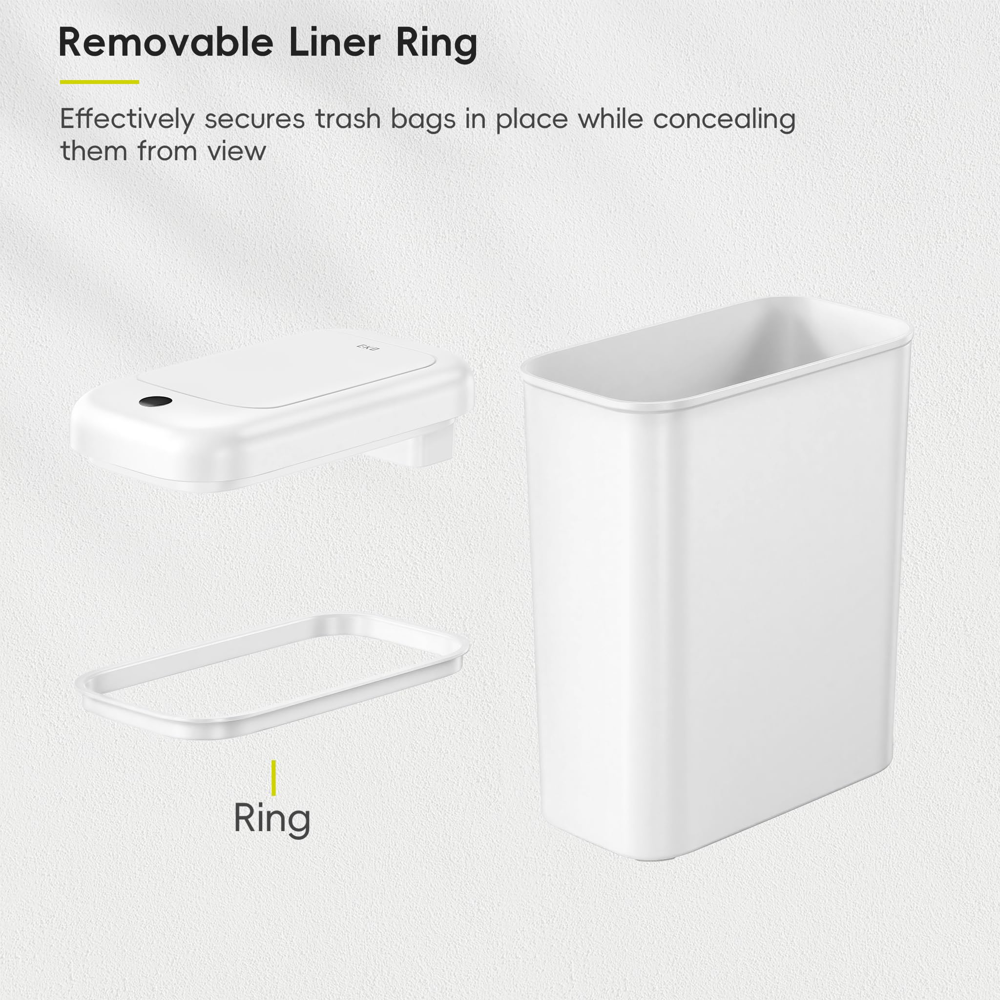 EKO Bote de basura automático para baño con tapa, cubo de basura delgado sin contacto de 2.6 galones, contenedor de basura impermeable con sensor de movimiento para baño, oficina, cocina, color blanco