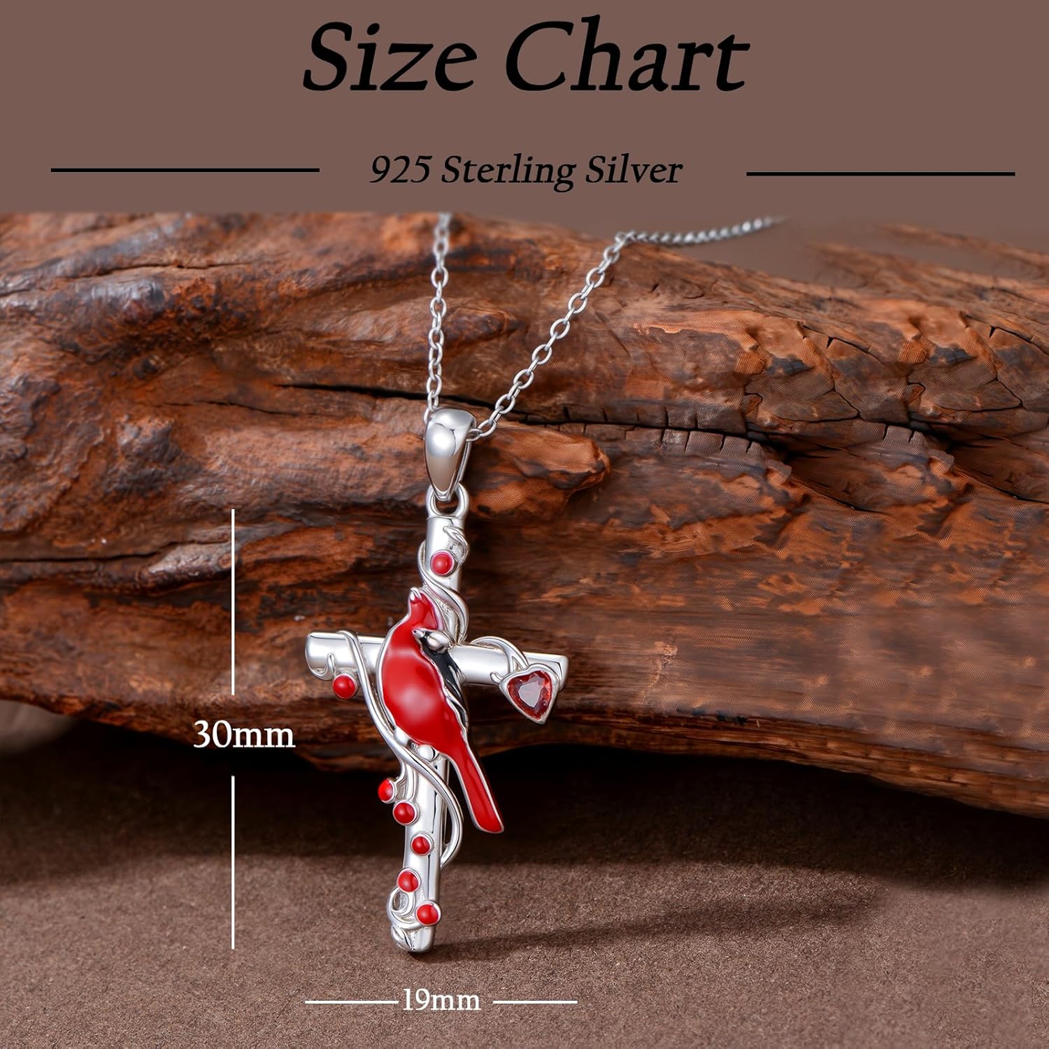Natural Garnet Cardinal Cross Necklace 925 Sterling Silver Red Bird Cardinal Religious Cross Pendant for Women I am Always With You Memorial Jewelry Gift for Anniversary - Image 5