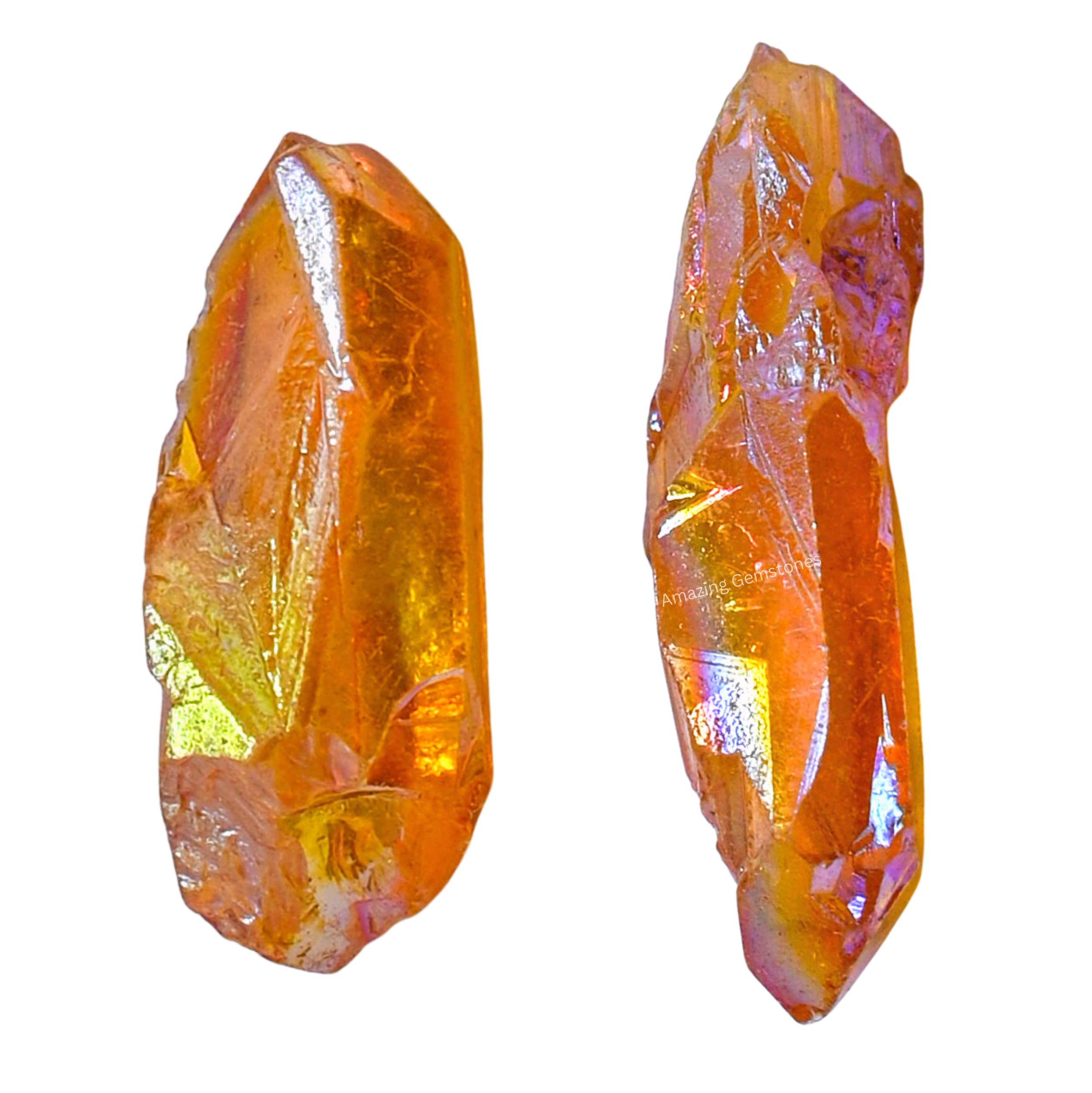 Tangerine Aura Quartz Crystals and Healing Stones, 2 Piece Raw Points | Certified Healing Crystal Rough Rocks For Tumbling and DIY Projects Gifts - Positive Energy, Chakra Healing, Meditation