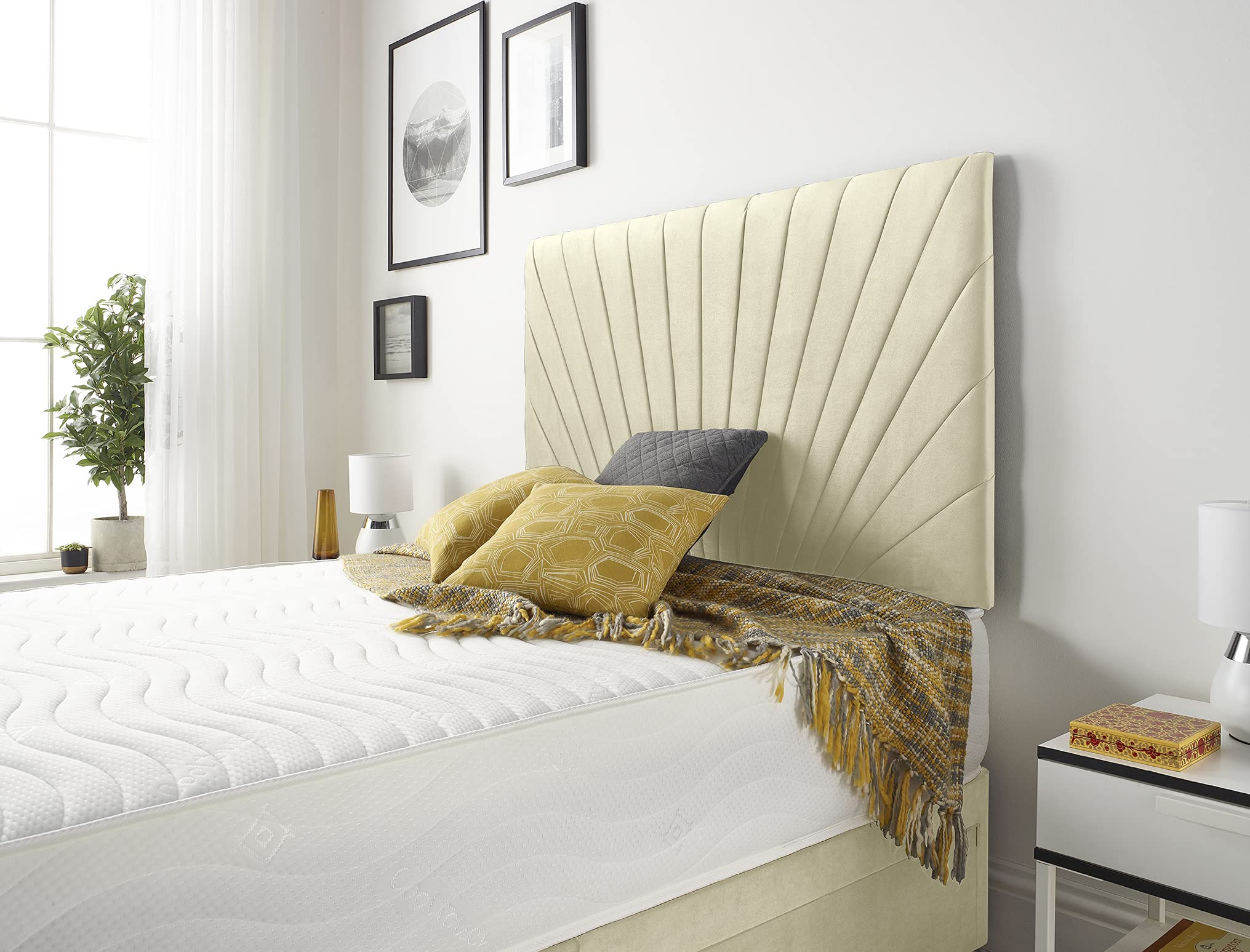 Bed Centre Platinum 32 Inch or 54 Inch Headboard Available in Different Fabrics and Colours 3FT, 4FT, 4FT6, 5FT, 6FT (4FT6 Double, 54 Inch High Floor Standing, Linen Beige)