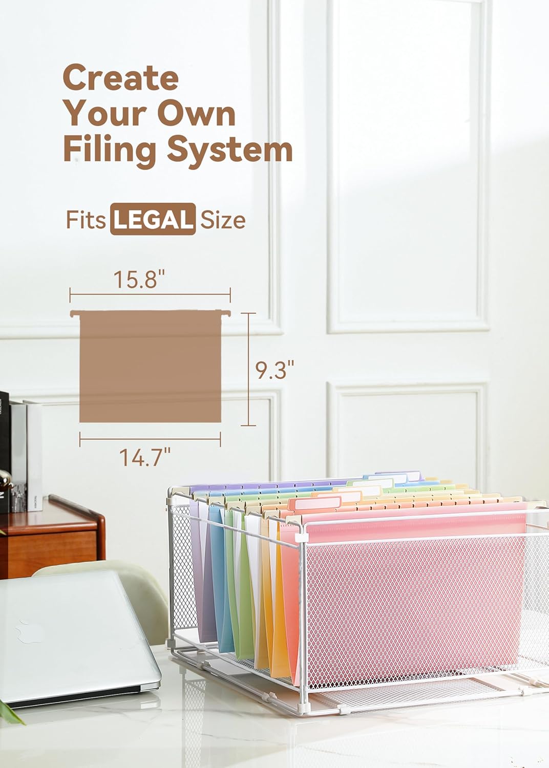 SortRax Plastic Legal Size Hanging File Folders, 12 Pack Pastel Hanging Folders, with Insertable 1/5-Cut Tabs for Filing Cabinets