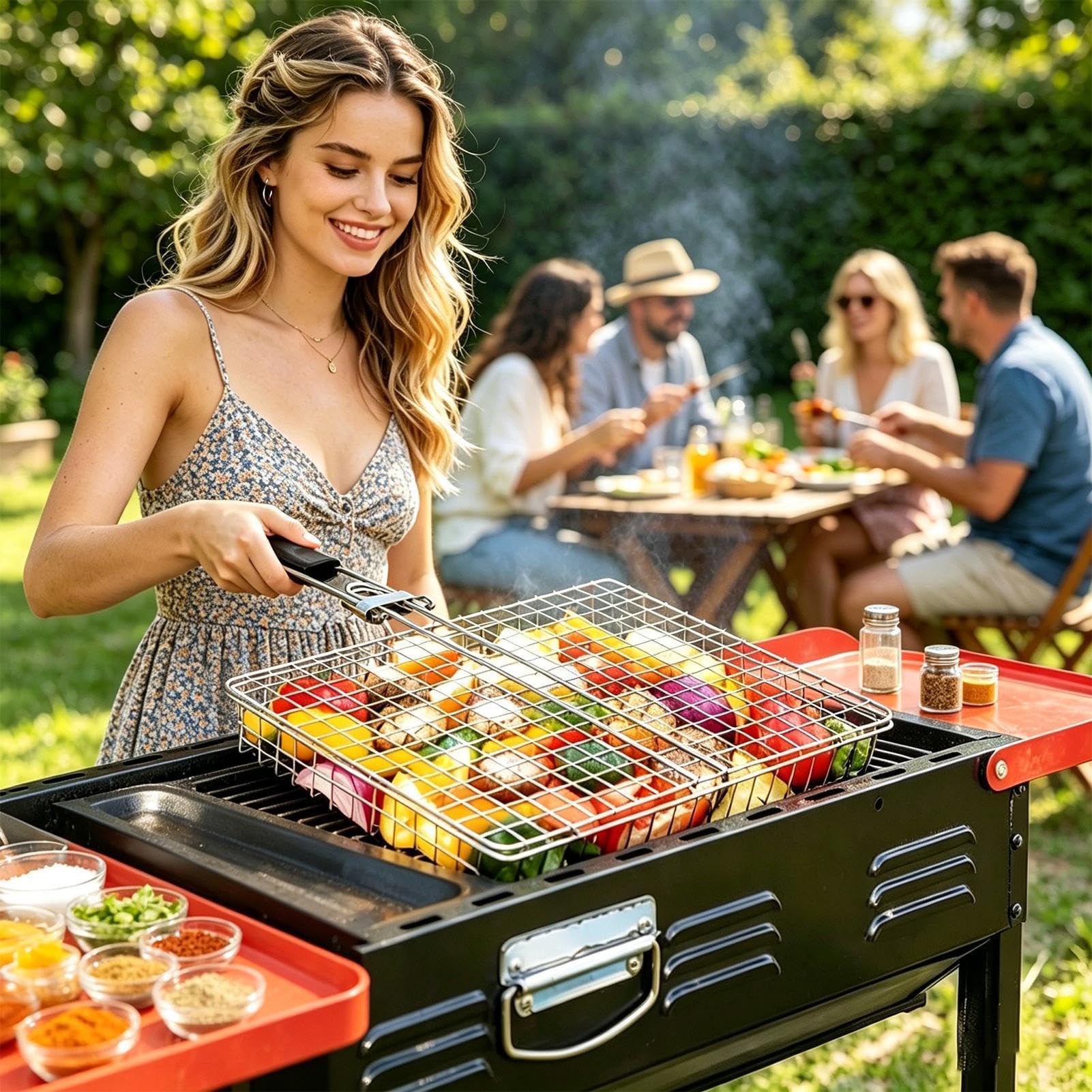 Cesto per barbecue in acciaio inox cestino pieghevole portatile con manico