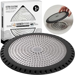 Shower Drain Hair Catcher – Ultra ShowerRing 5" Drain Cover for Flat & Domed Floors | Stainless Steel Hair Trap with Silicone Rim | High-Flow Strainer Prevents Clogs - Black