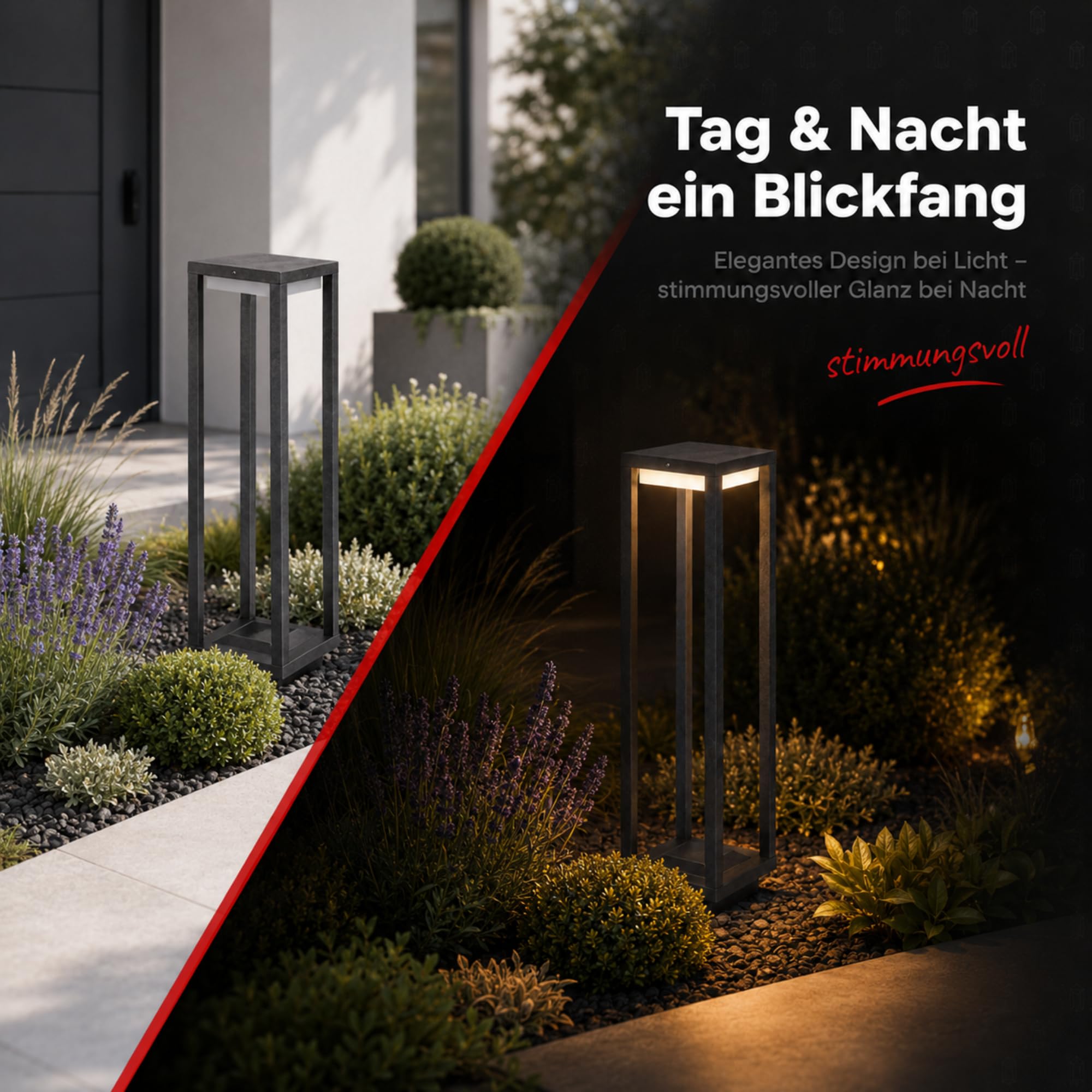 Maxkomfort LED Außenstandleuchte Anthrazit 50cm – Moderne Wegeleuchte IP54 Wetterfest – 3000K Warmweiß 9W – Aluminium Pollerleuchte, 230V
