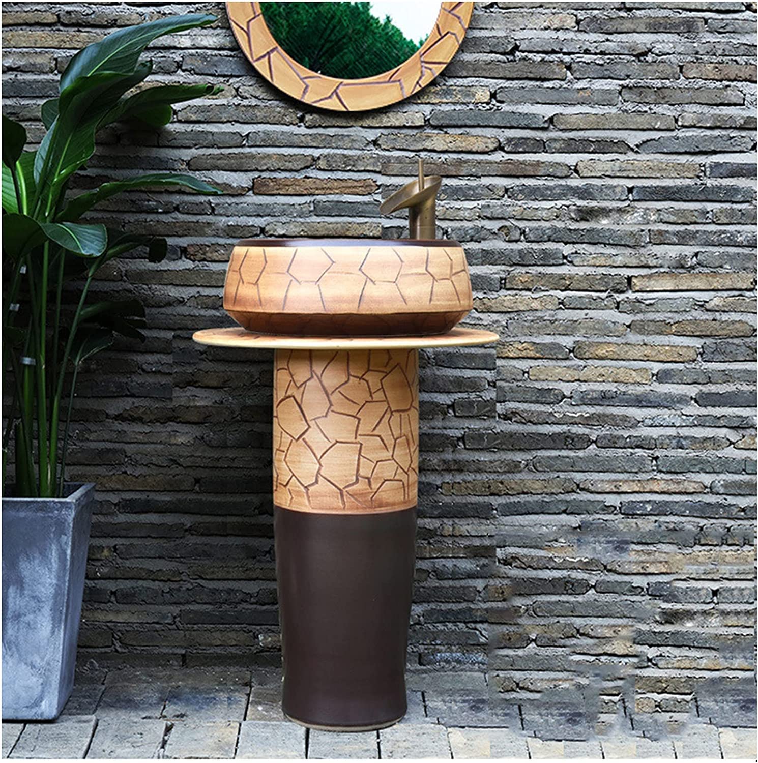 OLSKFUH Freestanding Pedestal Sink Floor Standing Art Sink Oval Bathroom Basin Sink, Pedestal Bathroom Sink Ceramic Basin Sink And Pedestal Lavatory Sink For Indoor And Outdoor,B,G