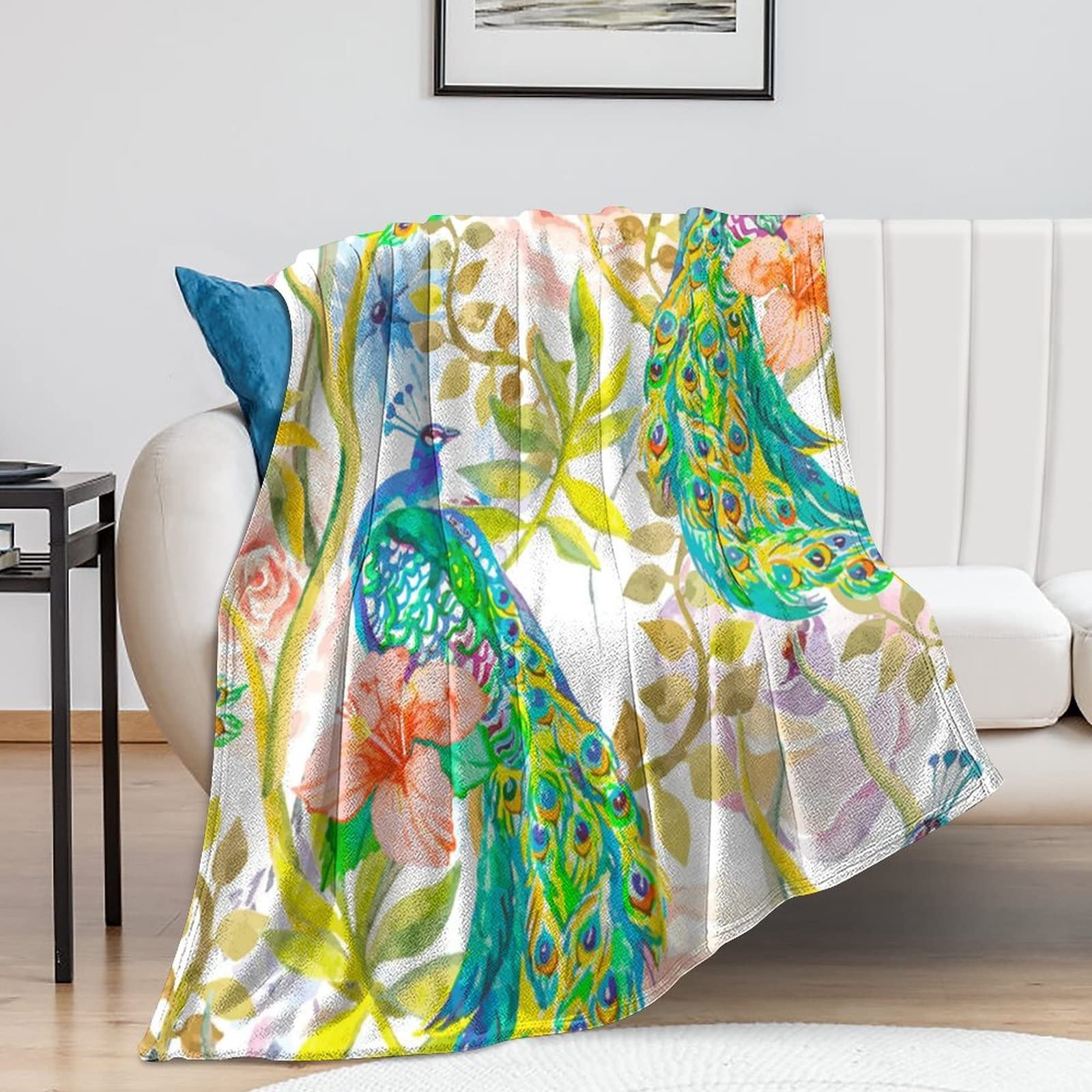 Couverture en flanelle paon pour lit et canapé : une touche d'élégance pour vos soirées cocooning