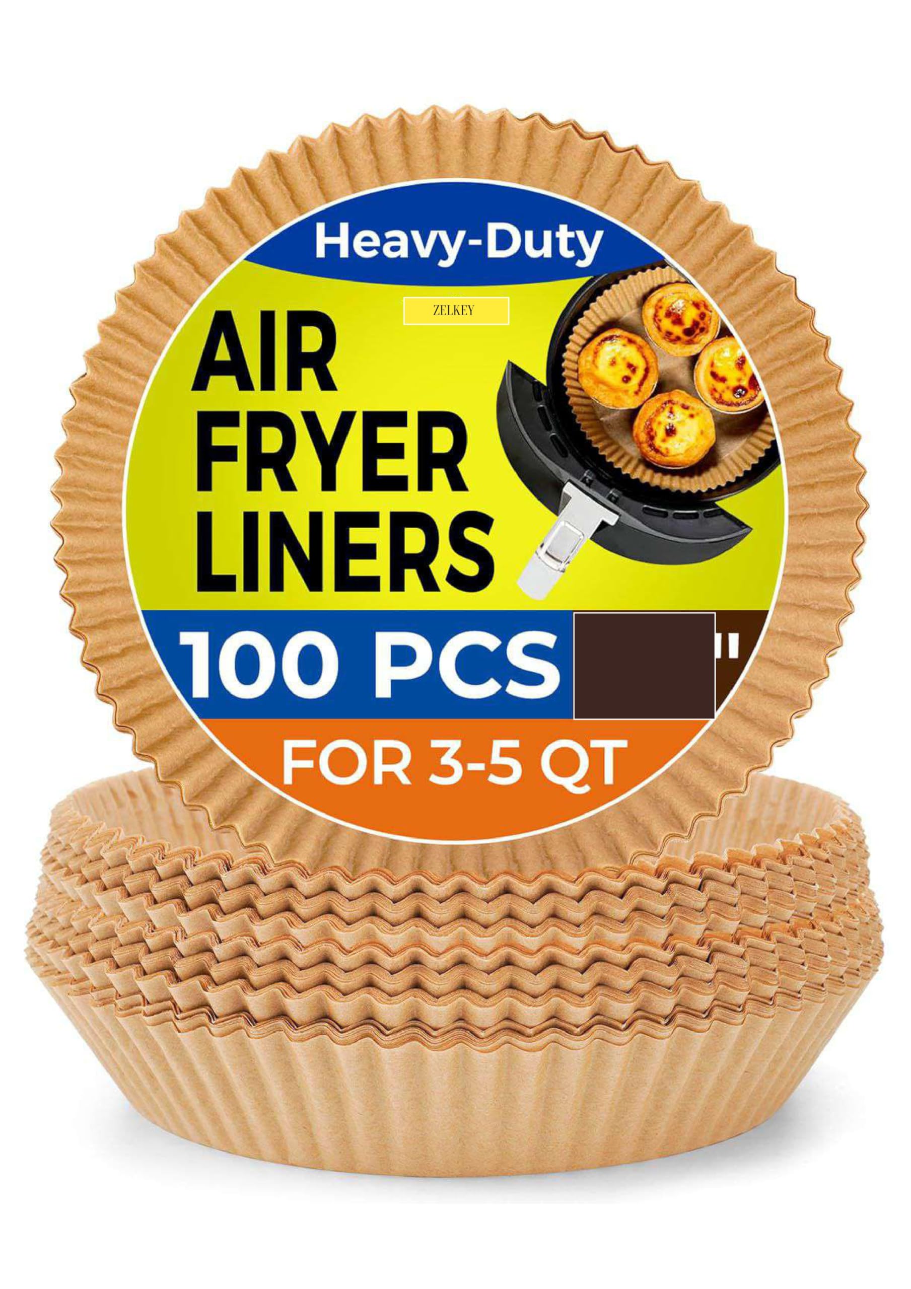 ZELKEY 100 PCS Air Fryer Round Parchment Paper Liners – Non-Stick, Heat Resistant, Baking Paper – Fits 5 to 8 QT Air Fryers – Disposable, Food-Grade, Grease-Proof Sheets. (Round, 8 INCH)