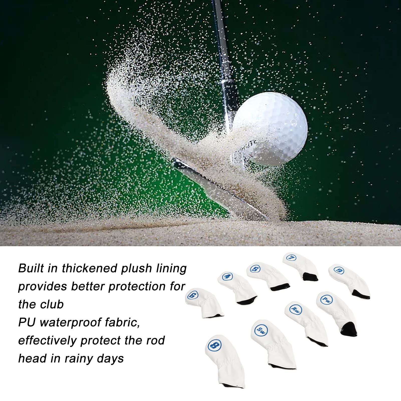 Juego De Fundas para Cabezas De Hierro para Golf - Fundas Impermeables para Palos De Golf De PU - 9 Piezas con Cuello Largo A Juego(D)