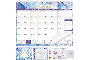 15-Month Mar 2022 - Mar 2023 Calendar, Wall Calendar with Planning Stickers & Adhesive Hook