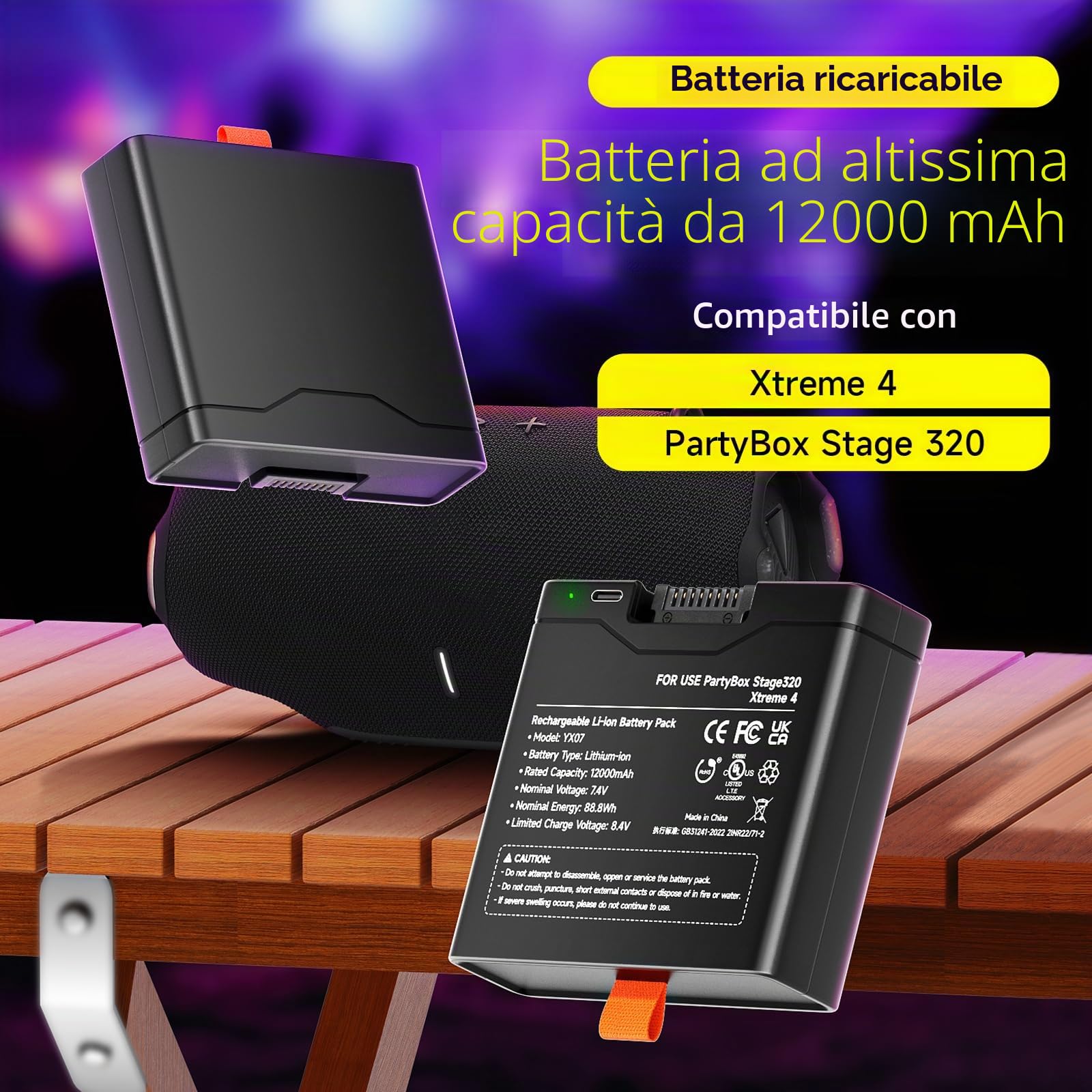 CITYORK Batteria di ricambio 400 per J BL Partybox Stage 320 /Xtreme 4 con cavo di ricarica USB-C