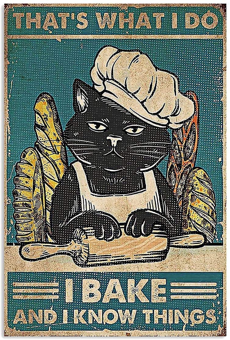 RIFOSA 6"x8" Funny Black Cat Kitchen Decor That's What I Do I Bake And I Know Things Poster Cat Smoke Poster Bar Bathroom Bar Garden Home Outdoor Wall Decoration Metal Tin Signs