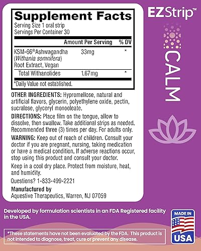 Miniatura 6 de Suplemento calmante – Sabor miel y limón, 30 unidades – Tiras calmantes disolver con Ashwagandha KSM 66 ayudan a aliviar el estrés – Fabricado en
