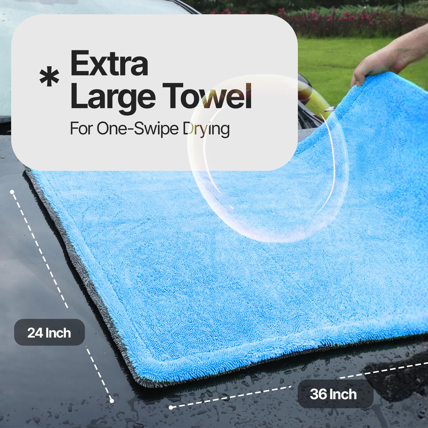 Toallas de microfibra para coches, 1300 g/m², tamaño grande, doble bucle trenzado, 2 piezas, mezcla 70/30, secado rápido, alta absorción, sin bordes, sin rayas, toalla de secado de coche para detalles
