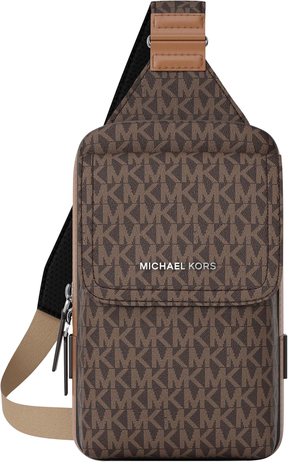 Michael Kors Men's Hudson Medium Flap Sling Pack/MK Signature Small, Brown/Luggage