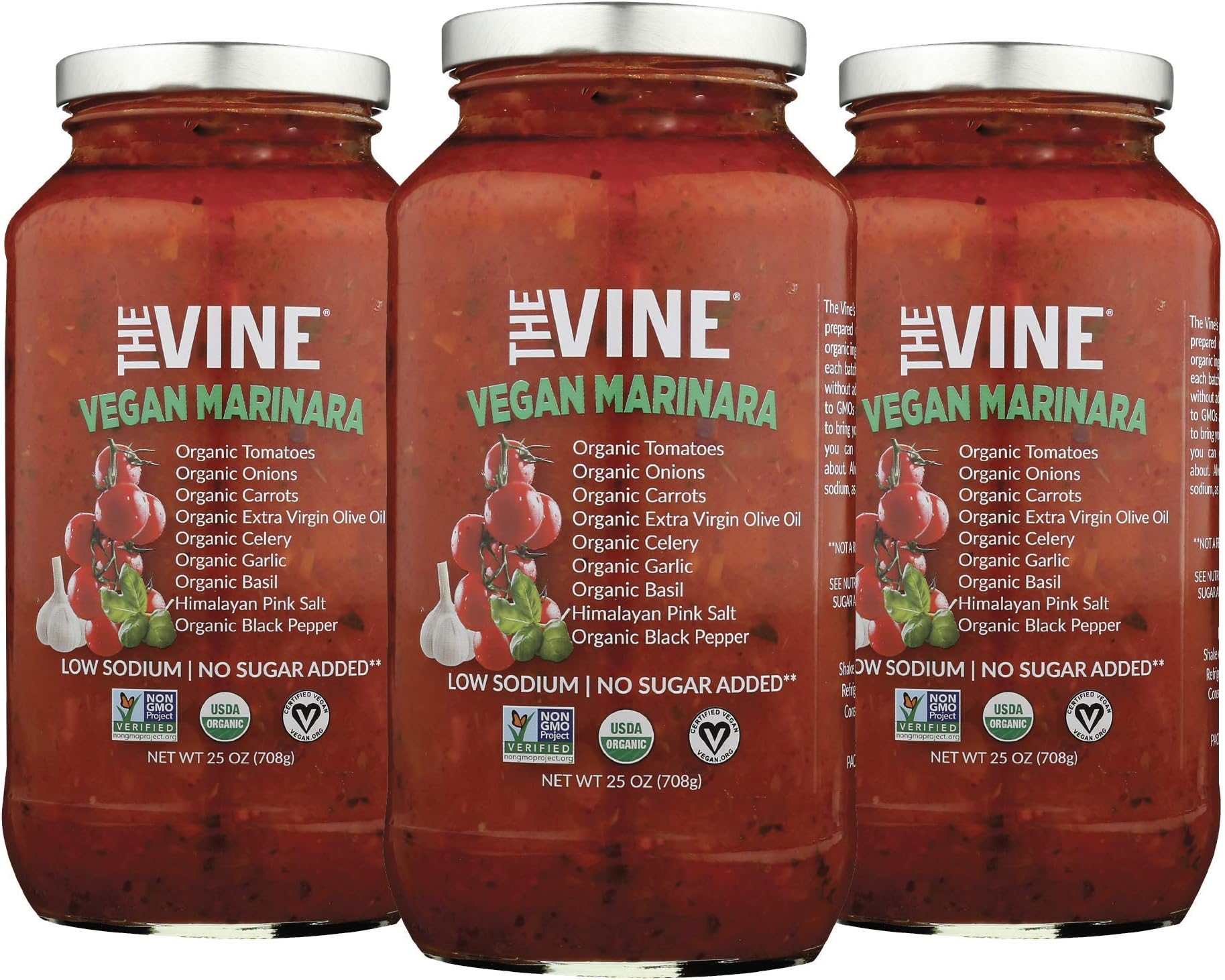 The Vine Vegan Marinara 3-pack, Low Sodium, Low Carb, Non GMO, Kosher