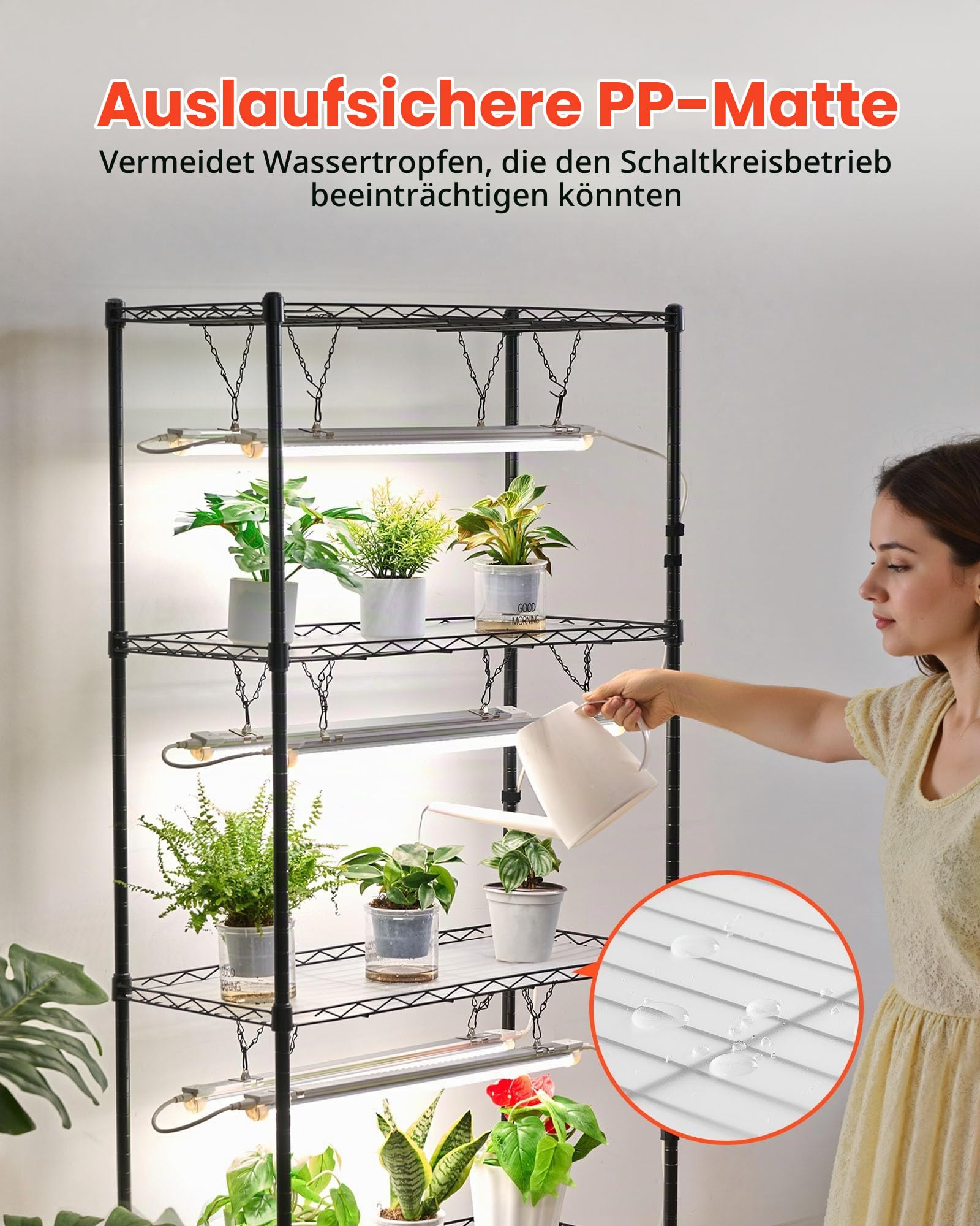 VEVOR DIY-Pflanzenregal mit Wachstumslichtern, Pflanzenständer mit Rädern, 192 W 5000 K Vollspektrum-Lichter, Pflanzenregal aus Metall, Blumenregal für Samenanzucht, 750x350x1800mm