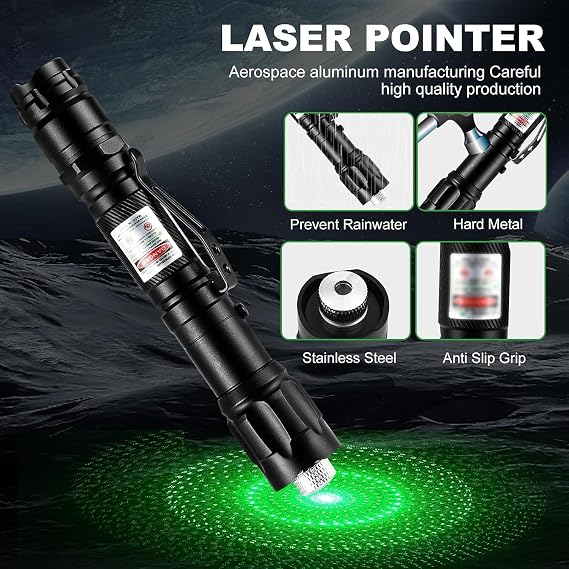 Green Laser Pointer, USB Rechargeable, Adjustable Focus | Portable green laser pointer for hiking, camping, astronomy and outdoor activities with convenient USB charging