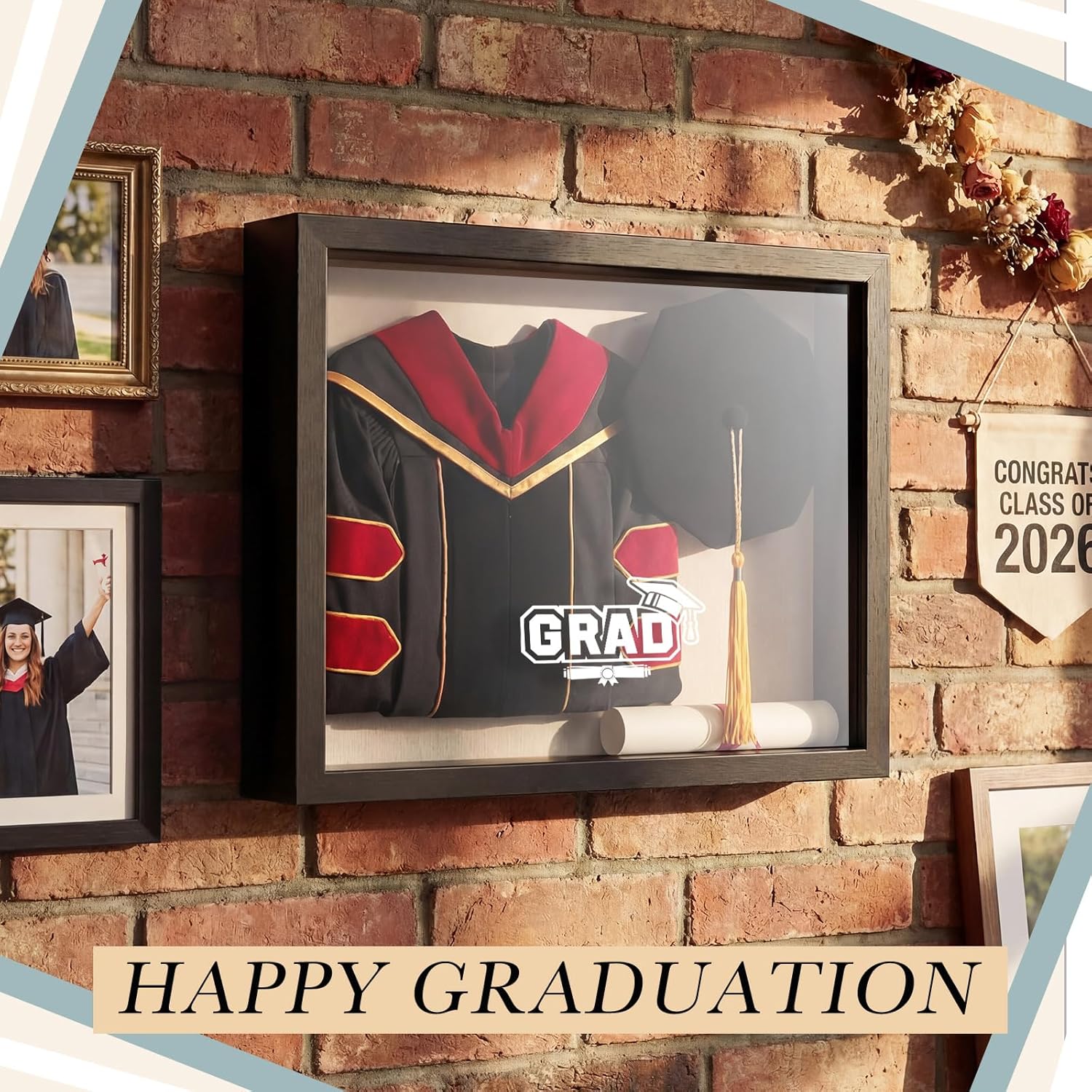Huwena Graduation Shadow Box Frame 8.5 x 11 Inch Display Case Picture Diploma Frame with Tassel Holder Graduation Keepsakes Memory Box for Cap and Gown Tabletop and Wall Display Party Gifts(Black)