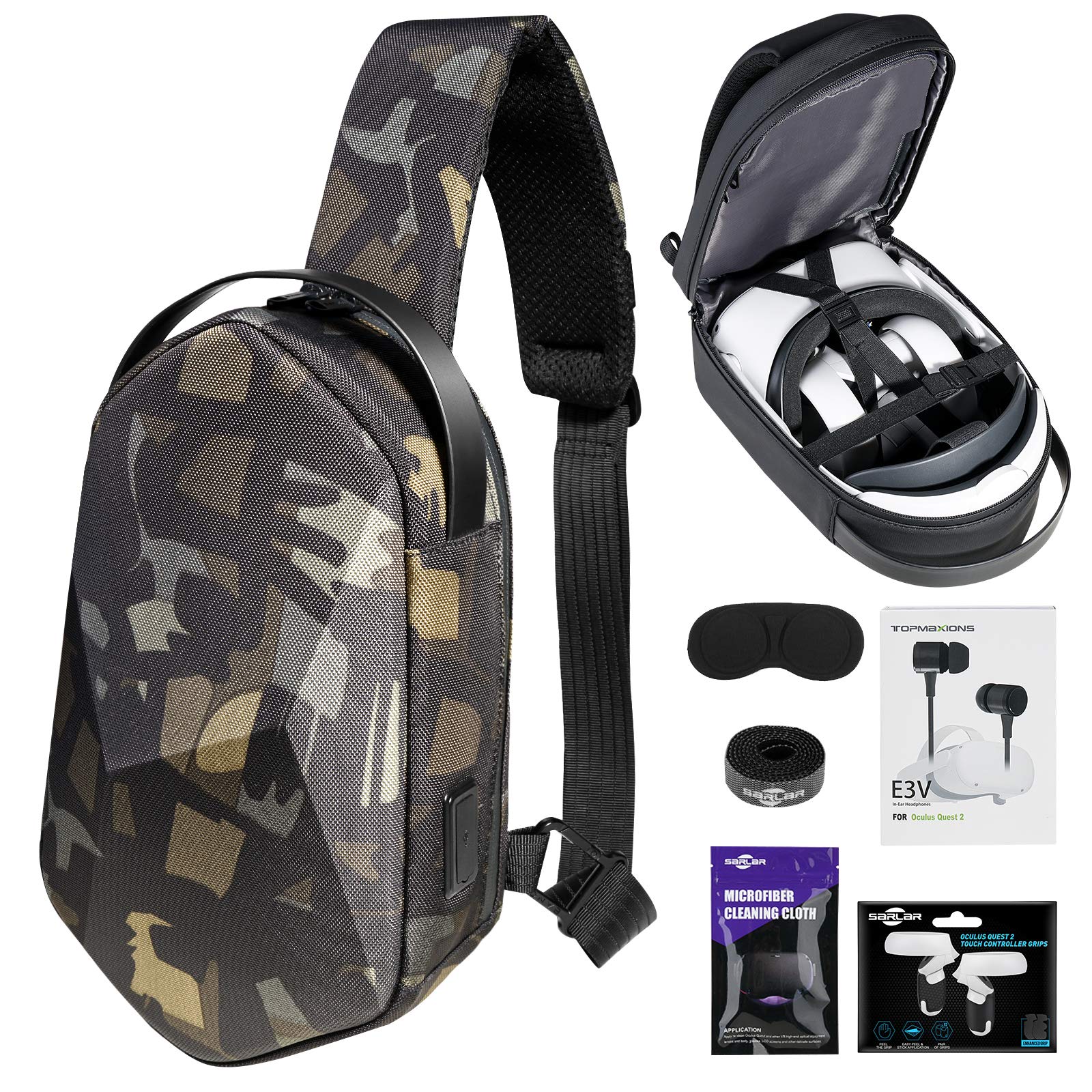 SARLAR Hard Chest Shoulder Backpack for Oculus Quest 2 VR Gaming Headset and Touch Controller Aessor