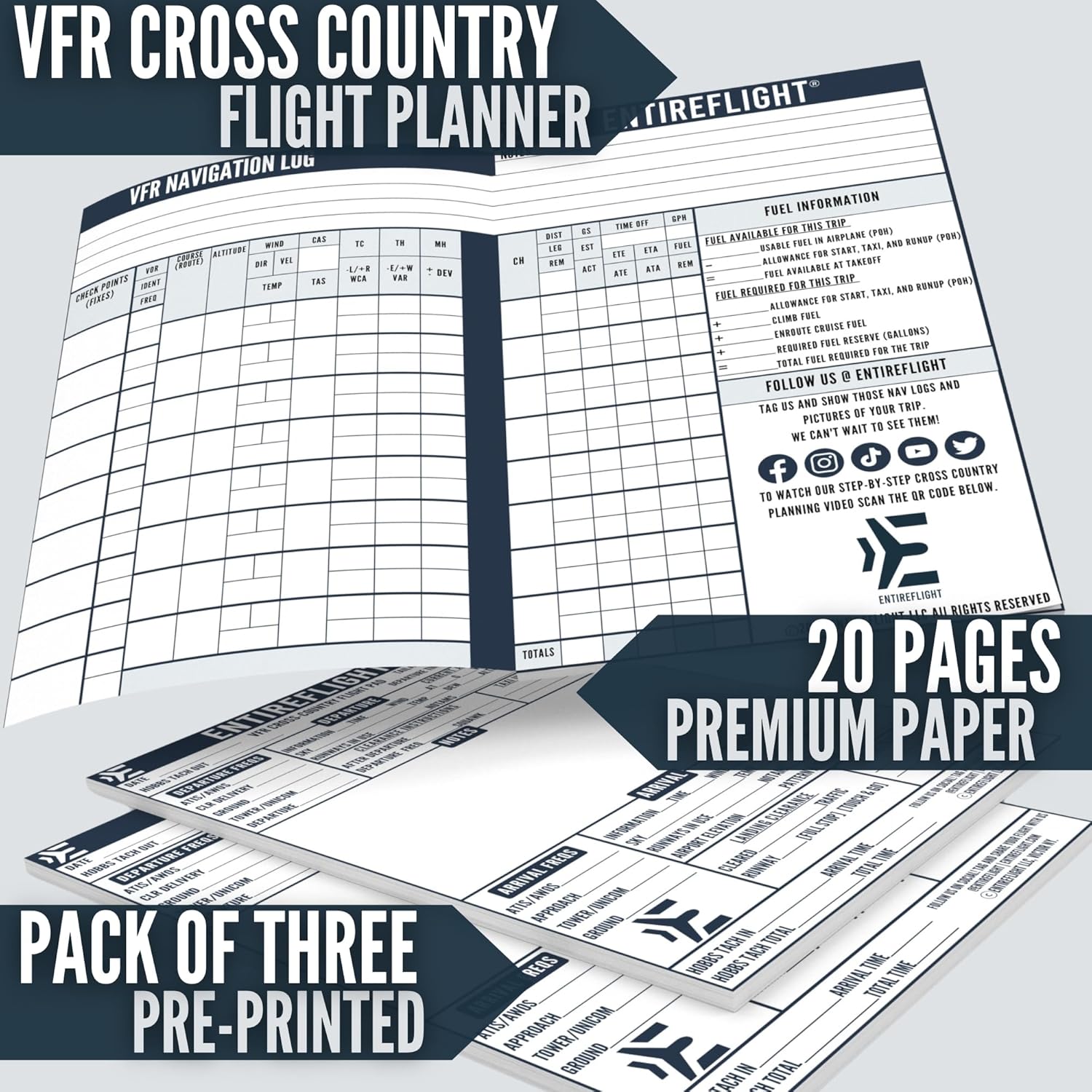 EntireFlight Cross Country Flight Pad for Pilot Kneeboard - A Great Kneeboard Aviation Accessory - Great Fit for Flight Bags for Pilots - Fly Your Crosscountry Flight with Ease for Pilots