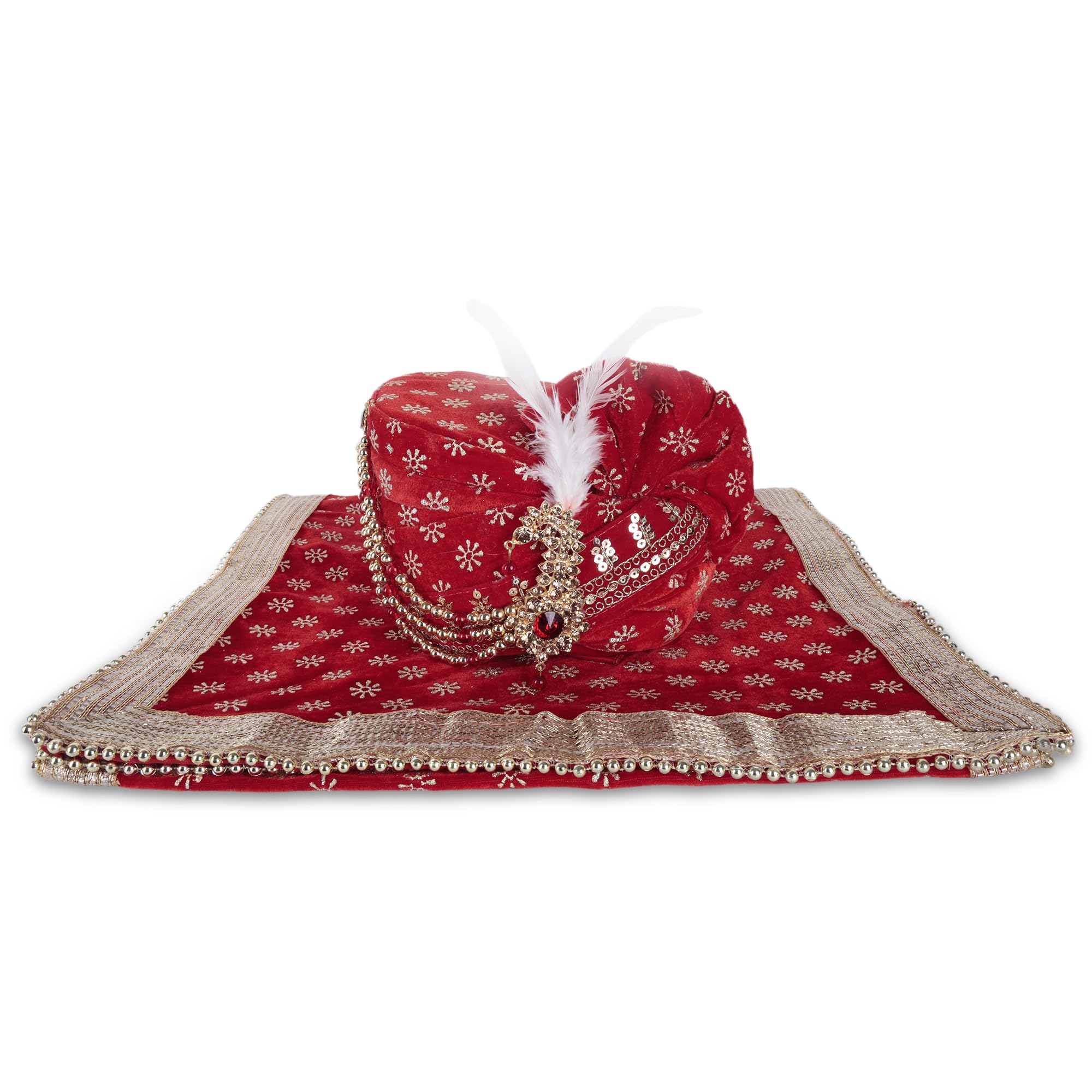 Men Cotton Blend Printed Groom's Safa Shawl Stole Set, Wedding Safa/Turban with Stole, Dulha Groom Pagdi Dupatta (Red)-image-5
