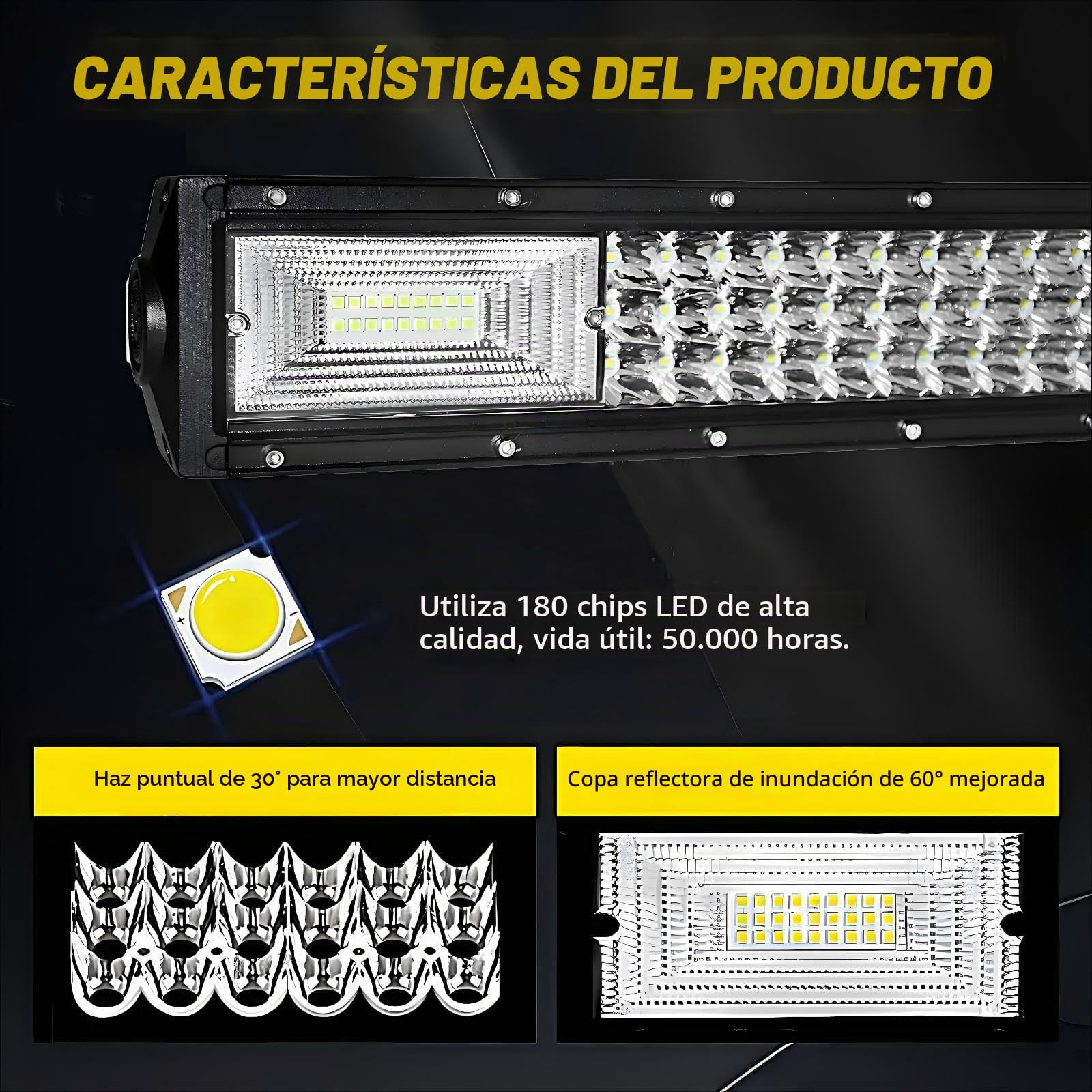 Barra de luz led,Barra Luminosa LED, 12v 24v, 42 Pulgadas 540w Triple Fila 7D, con cableado, Faro de Trabajo LED para camión,Tractor, camión, ATV,SUV (42 Pulgadas + cableado)