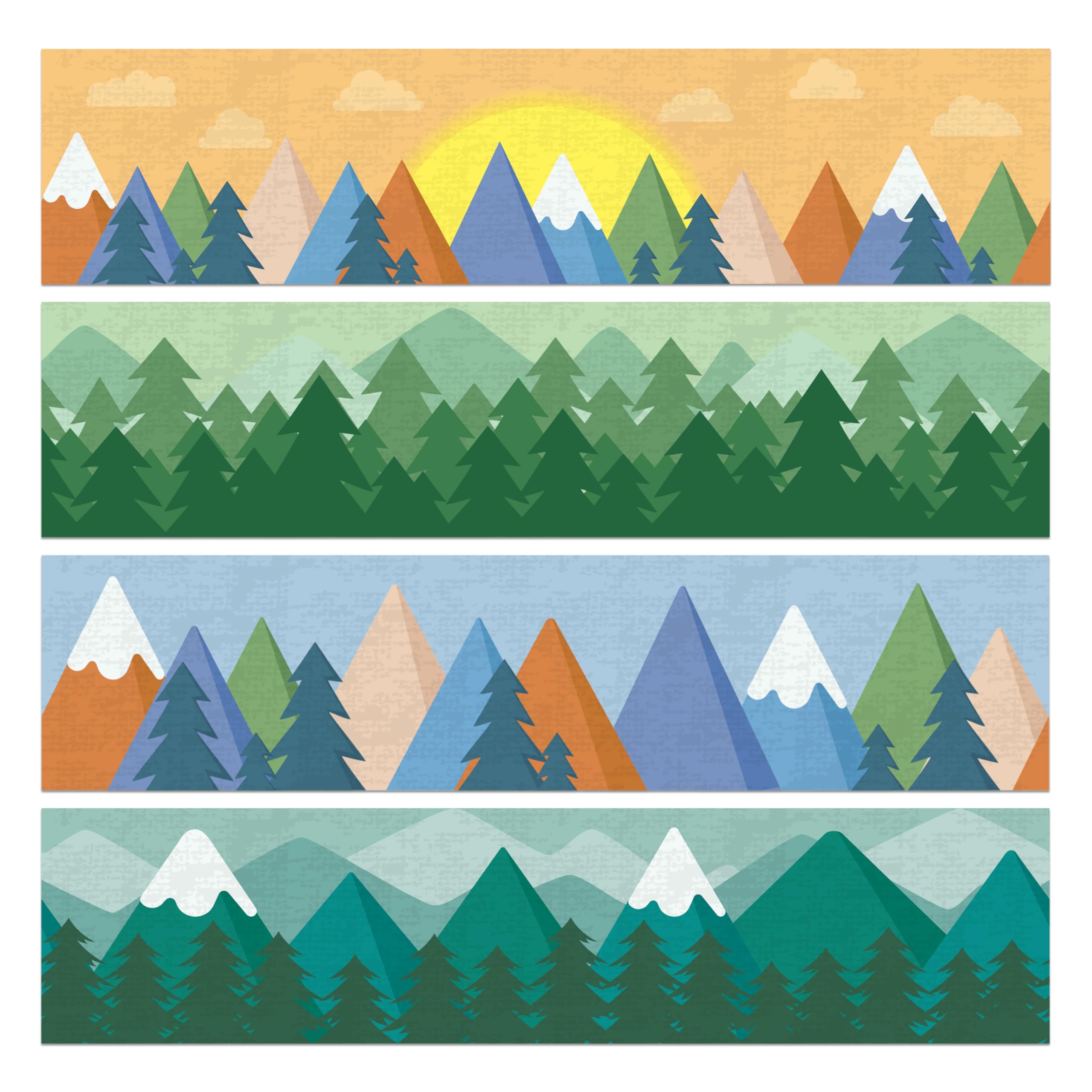 BeYumi Moving Mountains Border Trim - 80Pcs Back to School Moving Mountains Straight Bulletin Board Borders Woods Green Pine Trees Decor Classroom