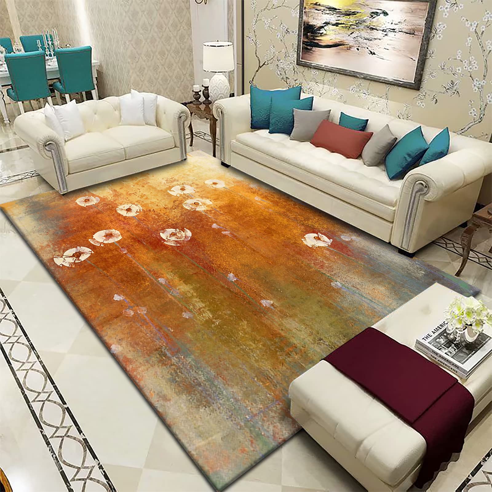 Tapis antidérapant à poils longs au design moderne rétro haute densité